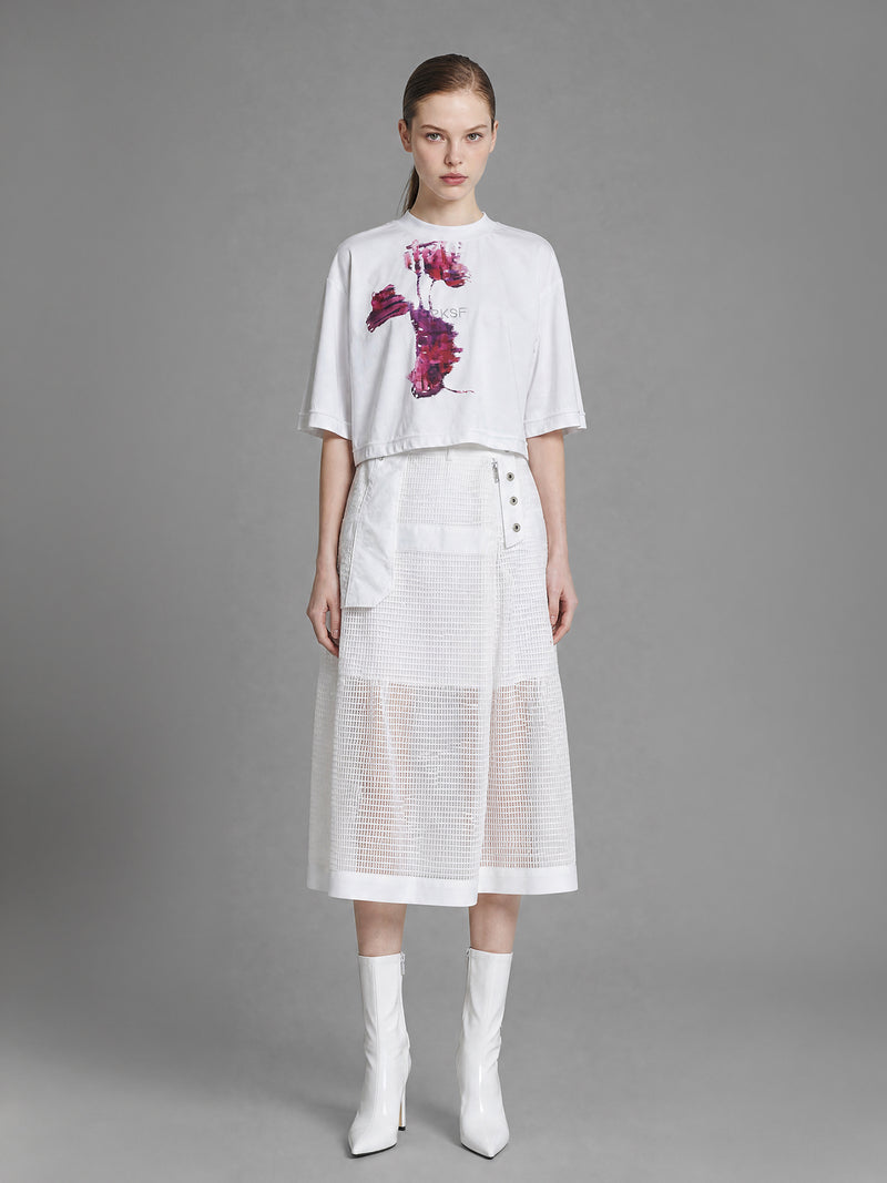 STARRY WHITE CROPPED GRADIENT PRINT T-SHIRT