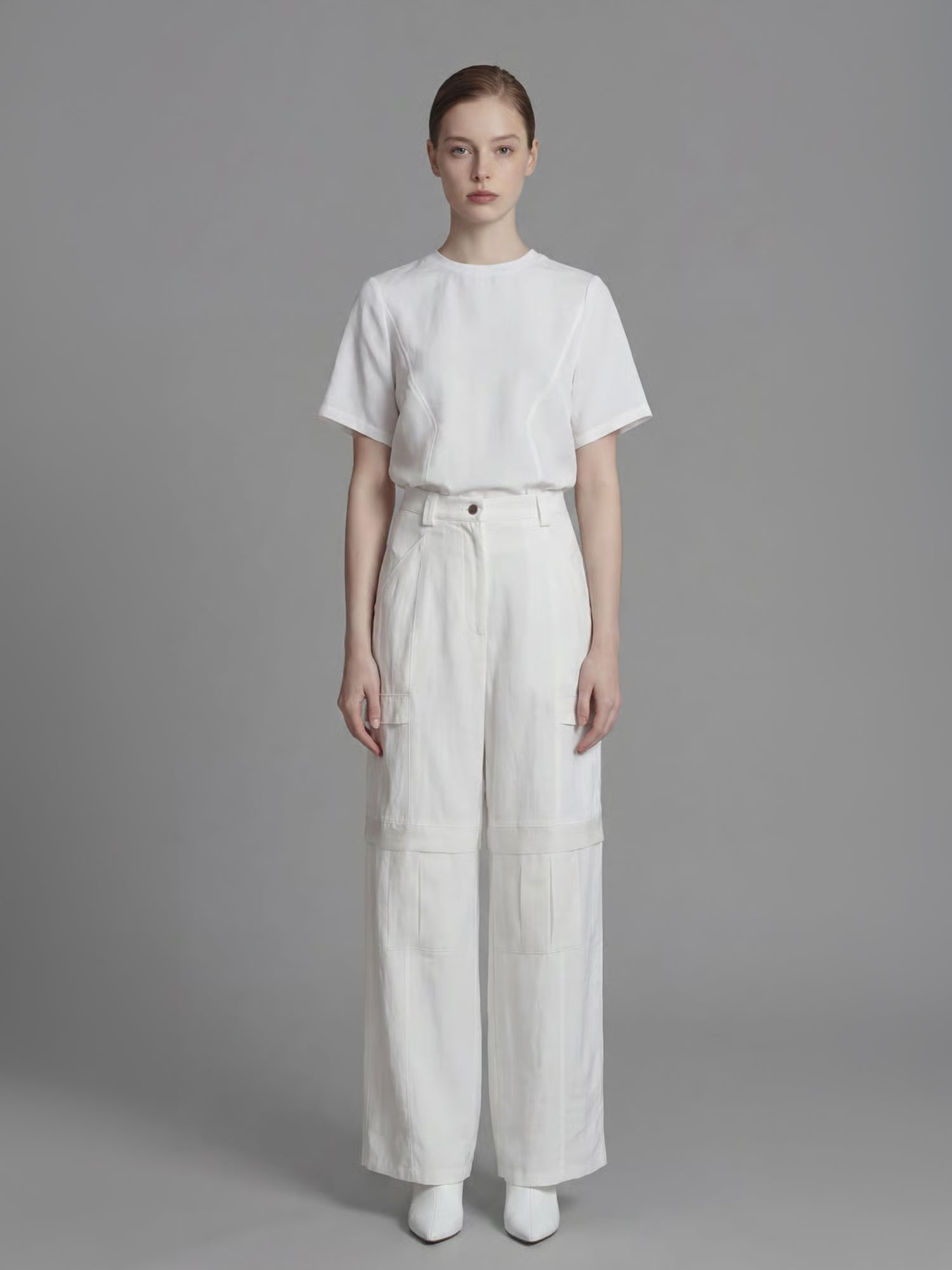 CLASSIC BLACK/STARLIGHT WHITE LINEN UTILITY STRAIGHT-LEG LOOSE PANTS