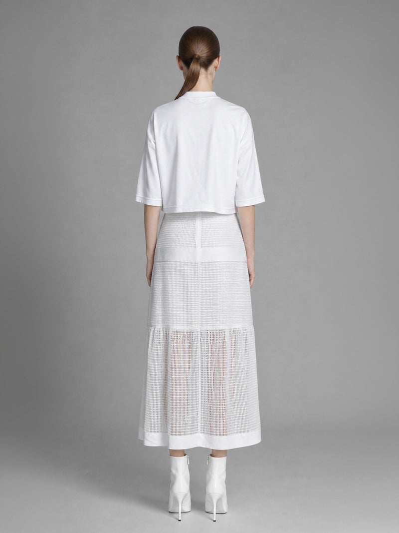 STARRY WHITE CROPPED GRADIENT PRINT T-SHIRT