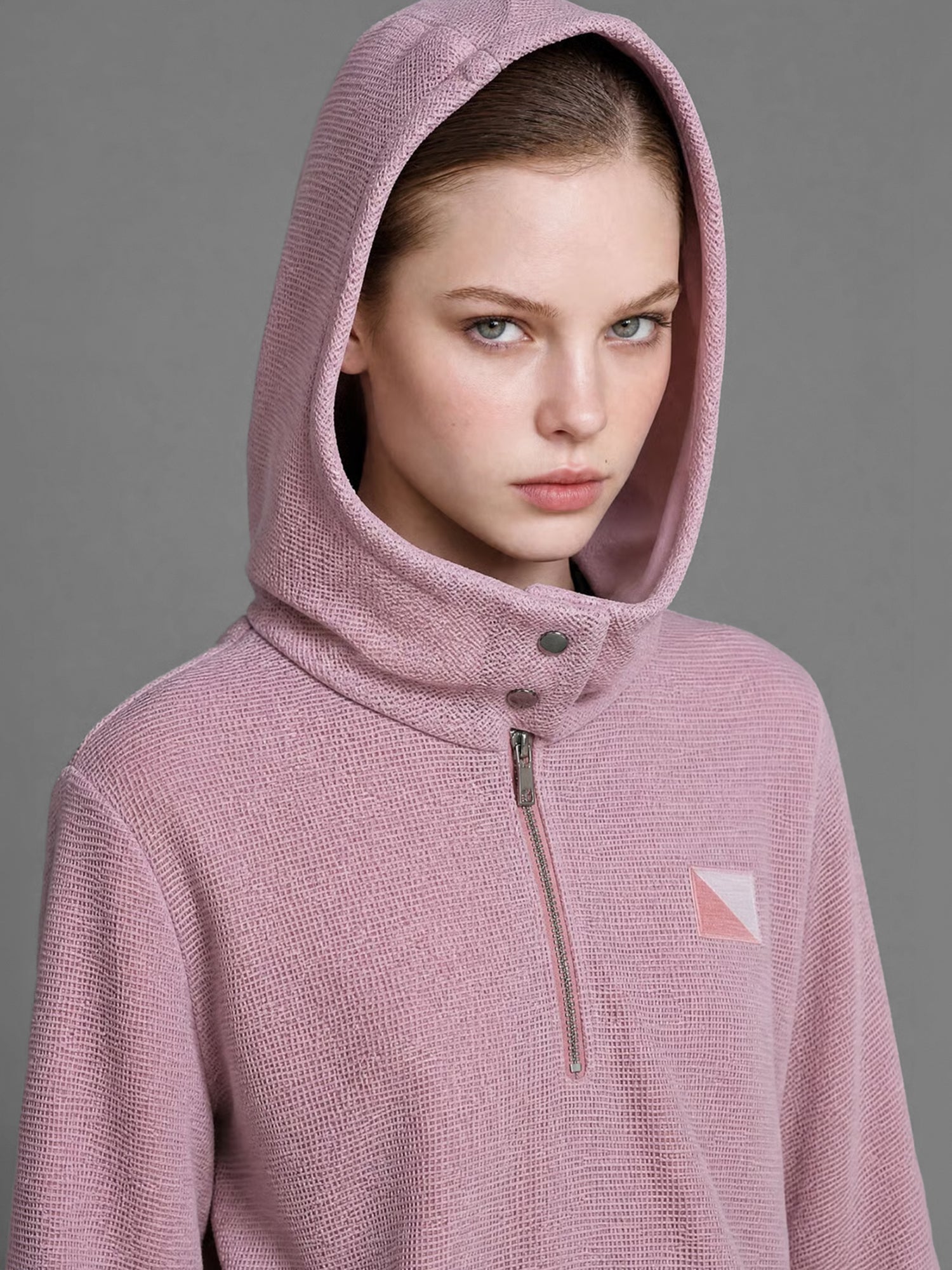 MISTY ORCHID PINK/SMOKY GRAY GRID FUTURISTIC HOODIE
