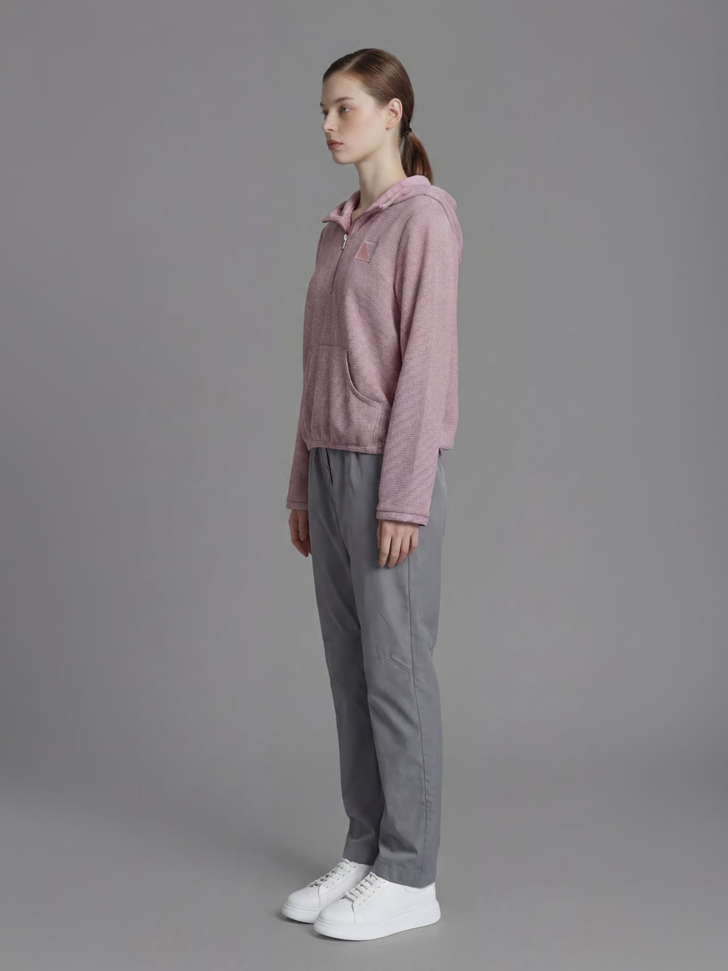 MISTY ORCHID PINK/SMOKY GRAY GRID FUTURISTIC HOODIE