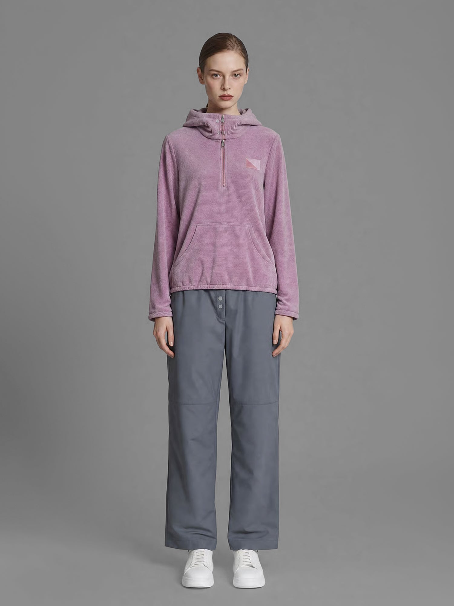 MISTY ORCHID PINK/SMOKY GRAY GRID FUTURISTIC HOODIE