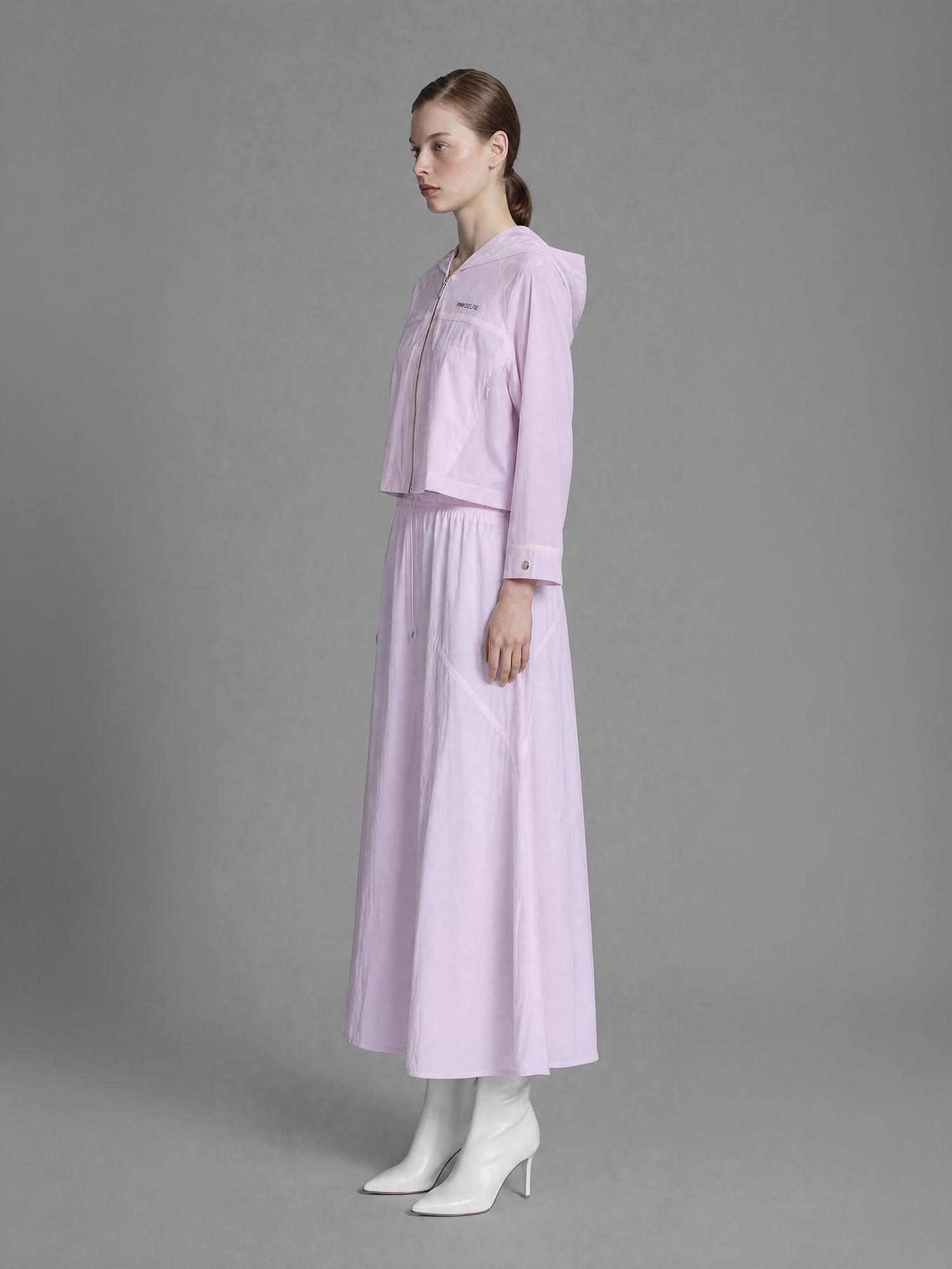 ICE BLUE / SOFT BLUSH PINK CROPPED HOODED TRENCH JACKET