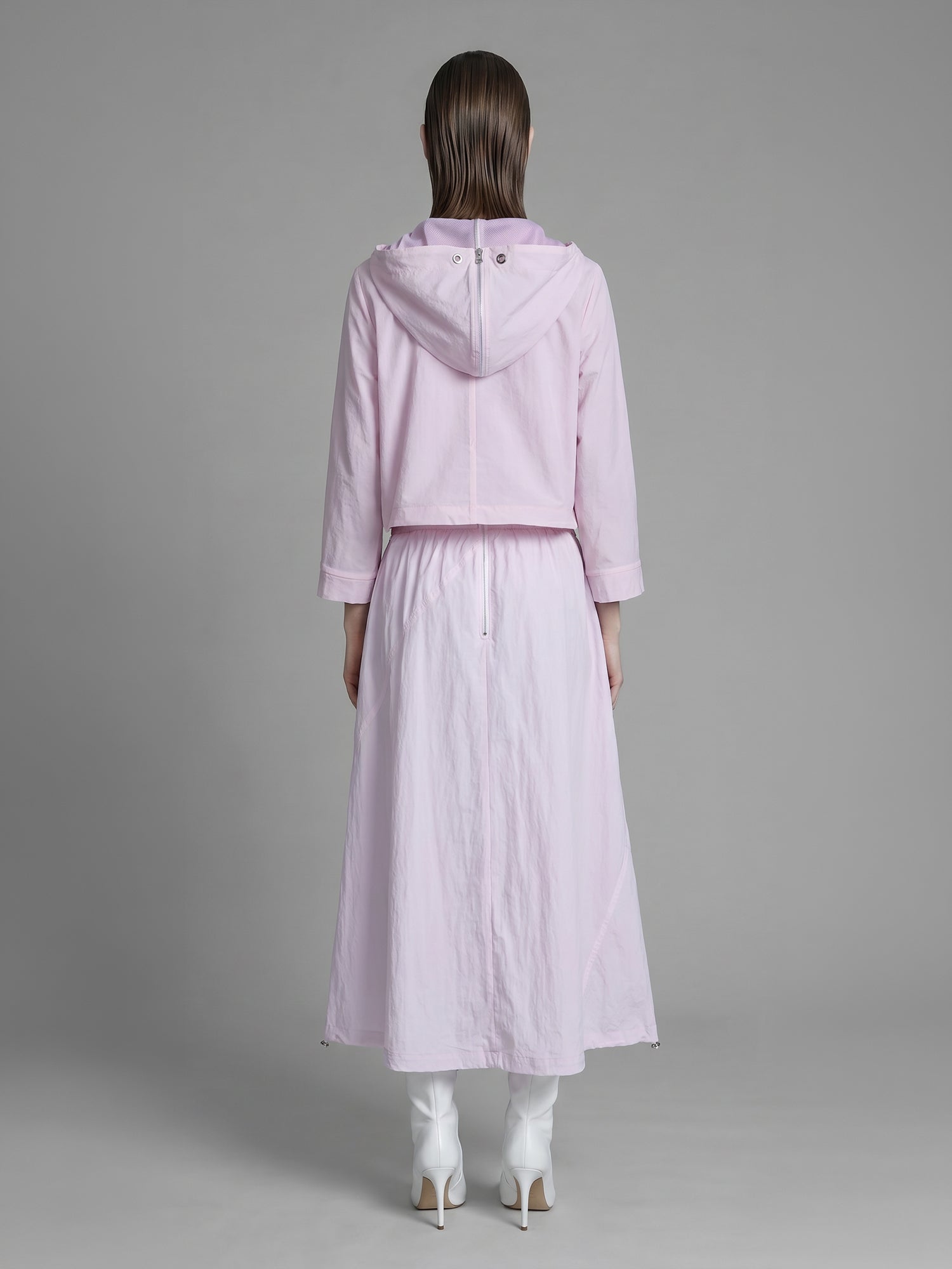 ICE BLUE / SOFT BLUSH PINK CROPPED HOODED TRENCH JACKET