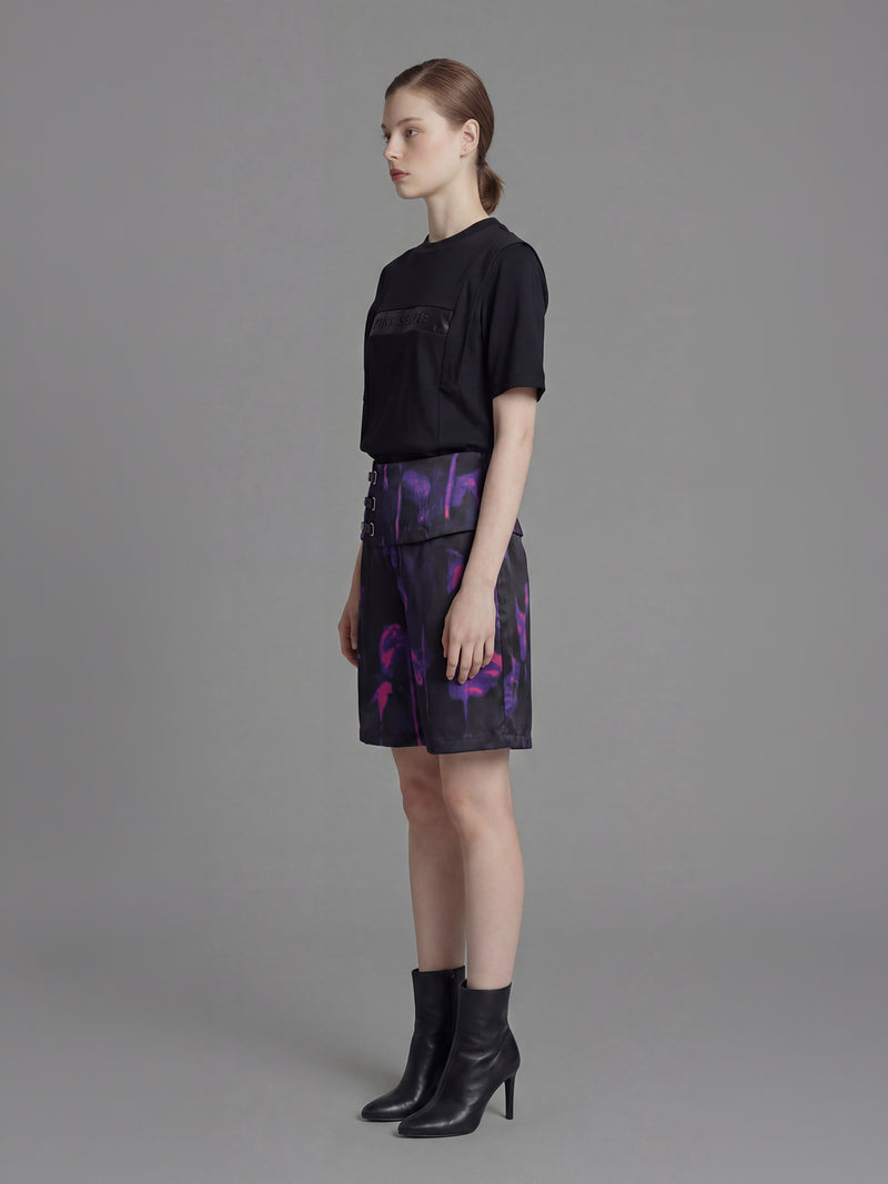 CLASSIC BLACK FLORAL PRINT SATEEN BERMUDA SHORTS