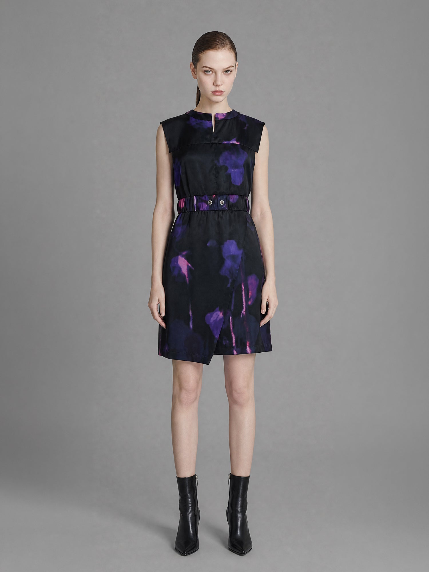 CLASSIC BLACK FLORAL PRINT SATEEN DRESS