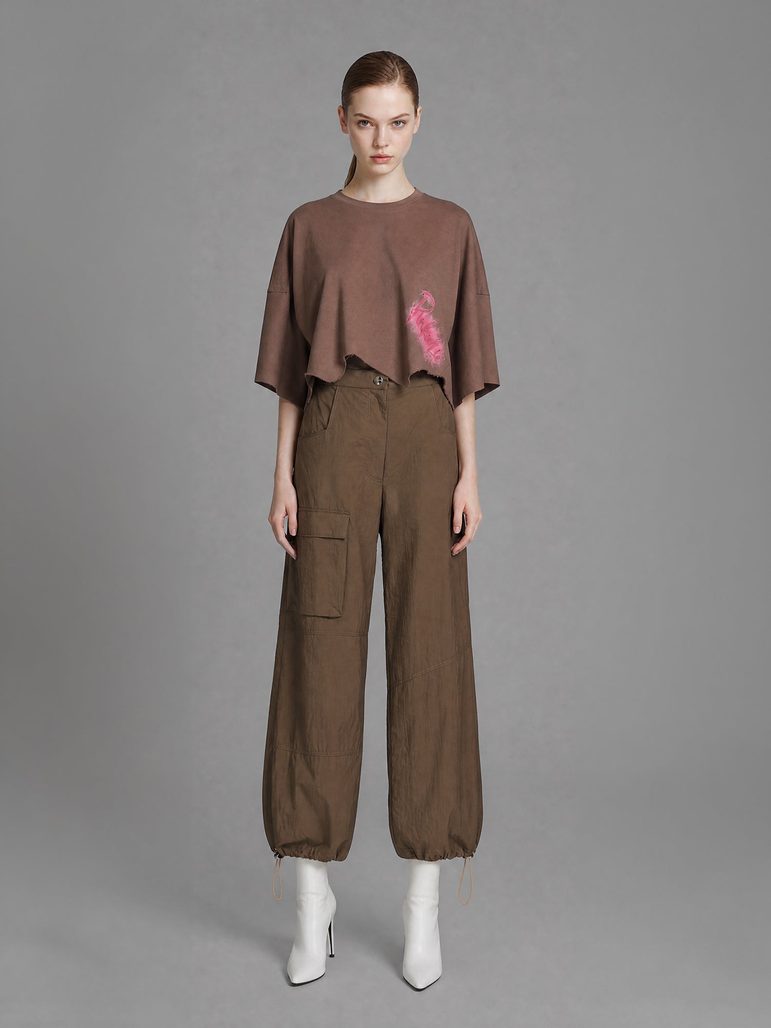 DEEP BROWN/DESERT PINK WAVE OVERSIZED PRINT TEE