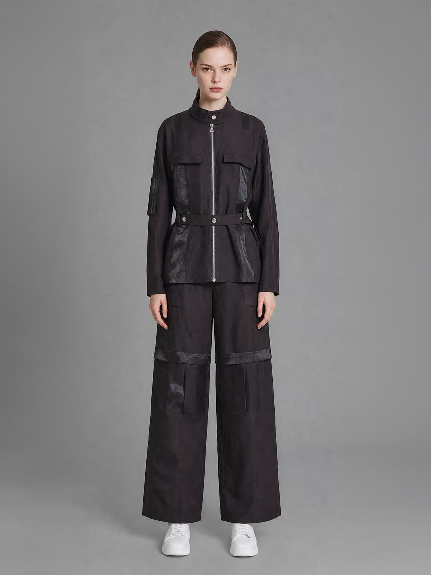 CLASSIC BLACK/STARLIGHT WHITE LINEN LONGLINE PANEL JACKET
