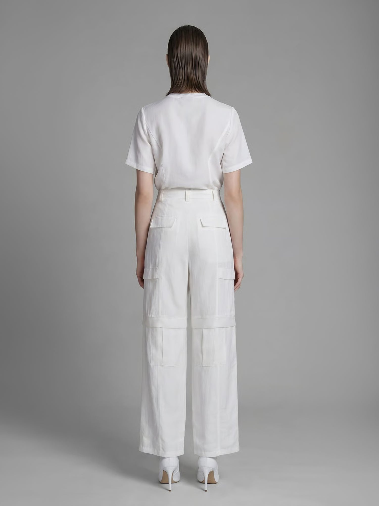 CLASSIC BLACK/STARLIGHT WHITE LINEN UTILITY STRAIGHT-LEG LOOSE PANTS