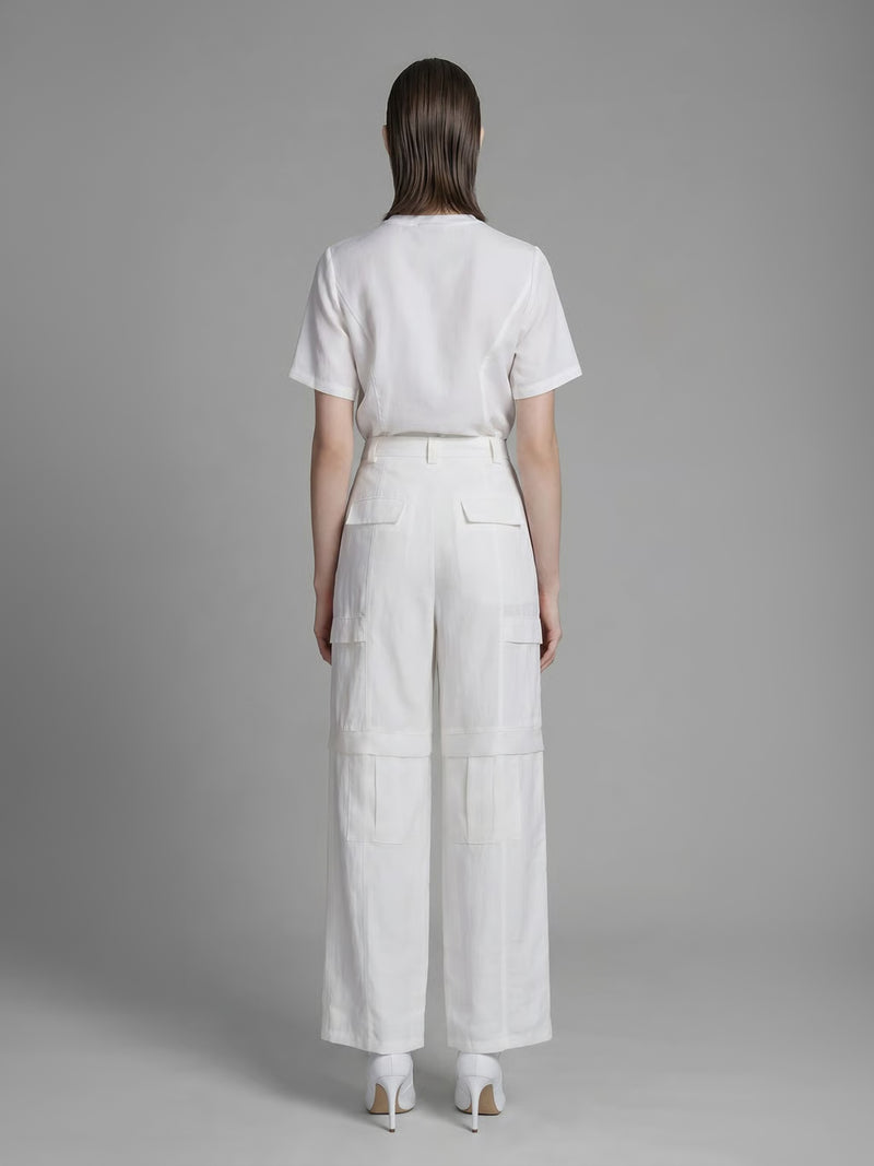CLASSIC BLACK/STARLIGHT WHITE LINEN UTILITY STRAIGHT-LEG LOOSE PANTS