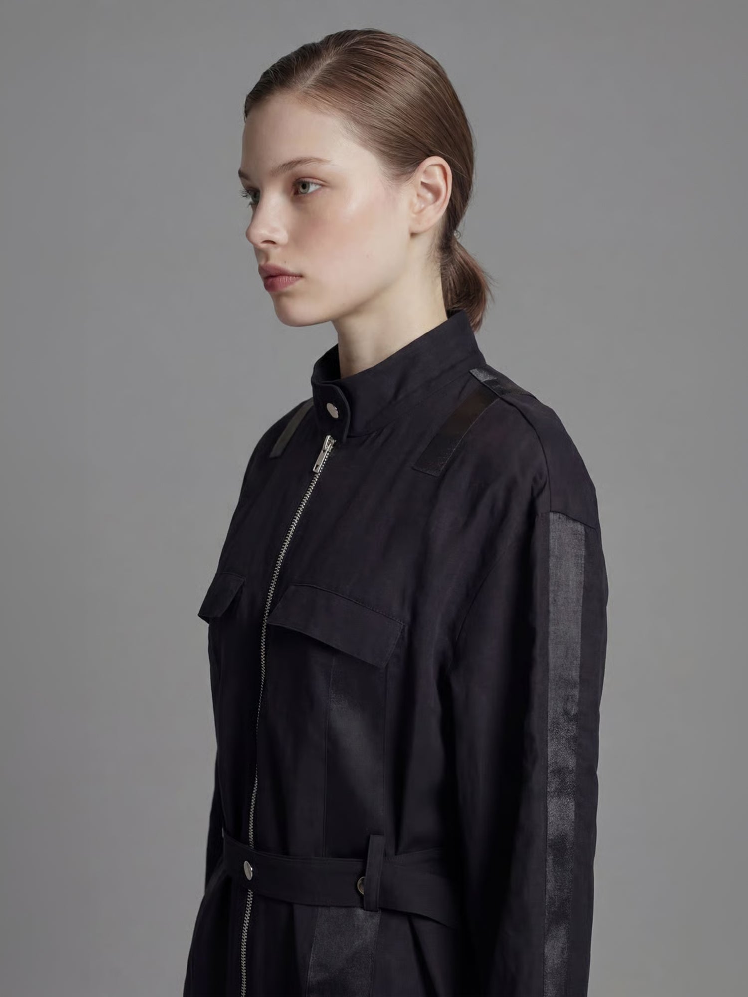 CLASSIC BLACK/STARLIGHT WHITE LINEN LONGLINE PANEL JACKET