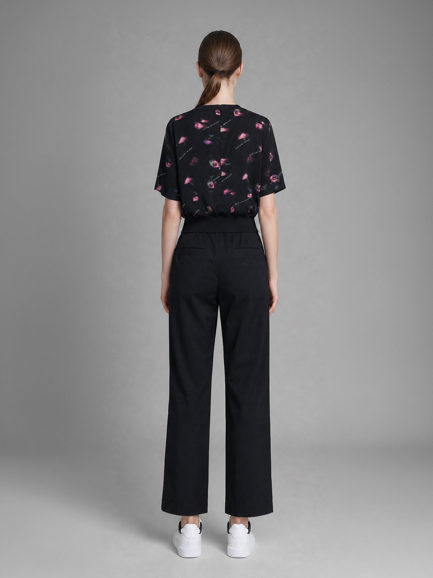 CLASSIC BLACK FLORAL PRINT LONGLINE T-SHIRT