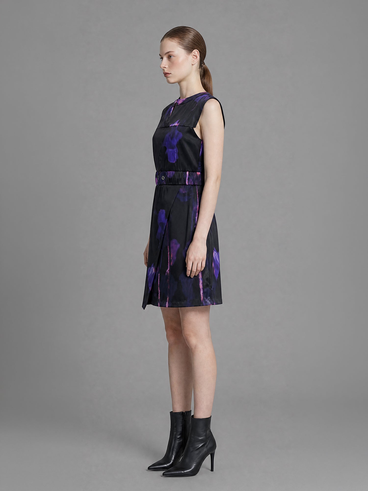 CLASSIC BLACK FLORAL PRINT SATEEN DRESS