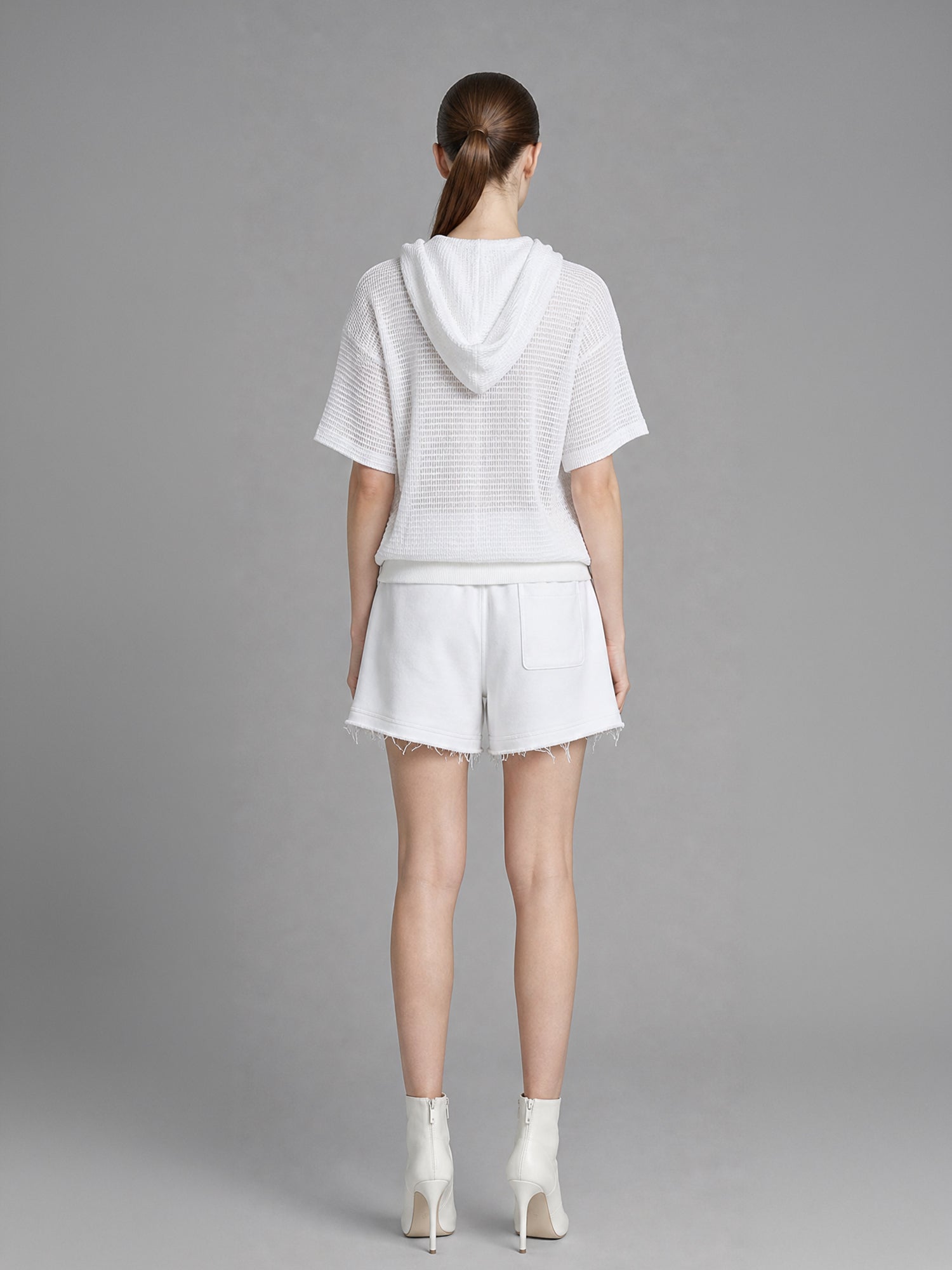 CLASSIC BLACK / STARRY WHITE MESH-PANEL SATEEN HOODED TEE