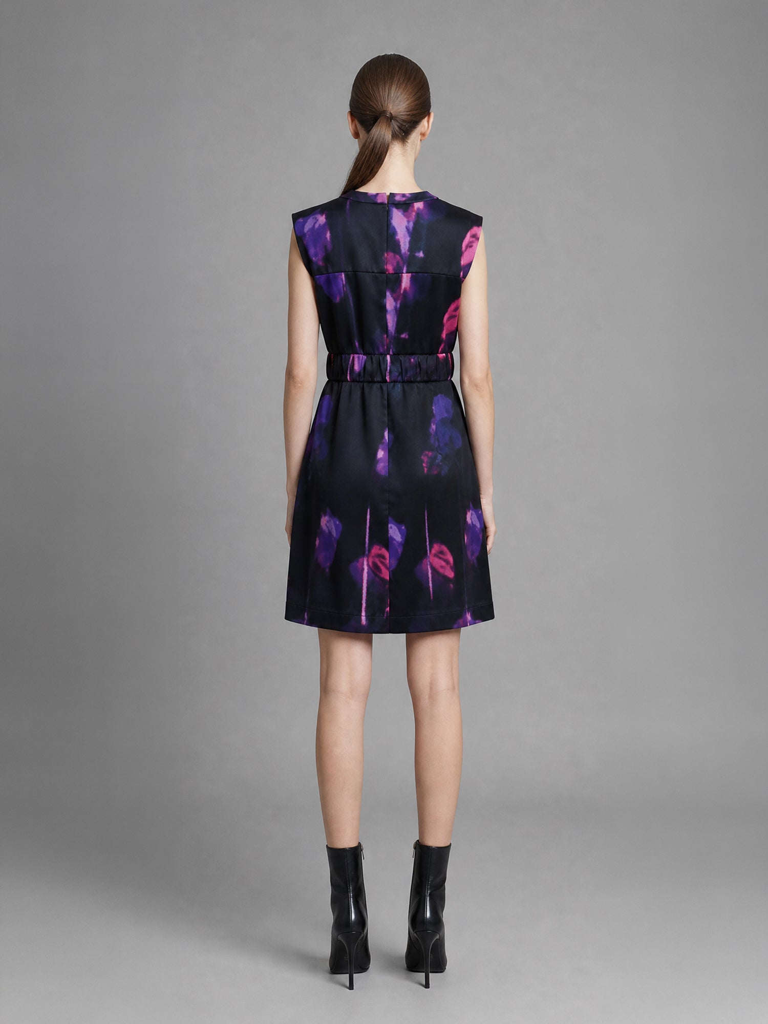 CLASSIC BLACK FLORAL PRINT SATEEN DRESS