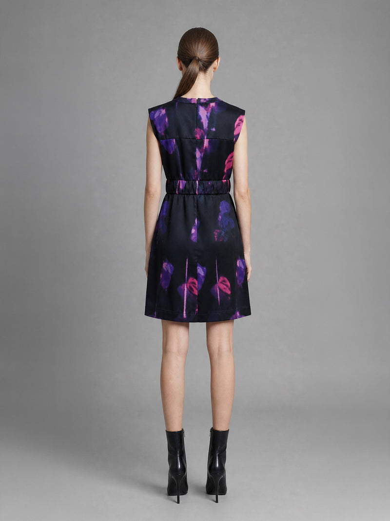 CLASSIC BLACK FLORAL PRINT SATEEN DRESS