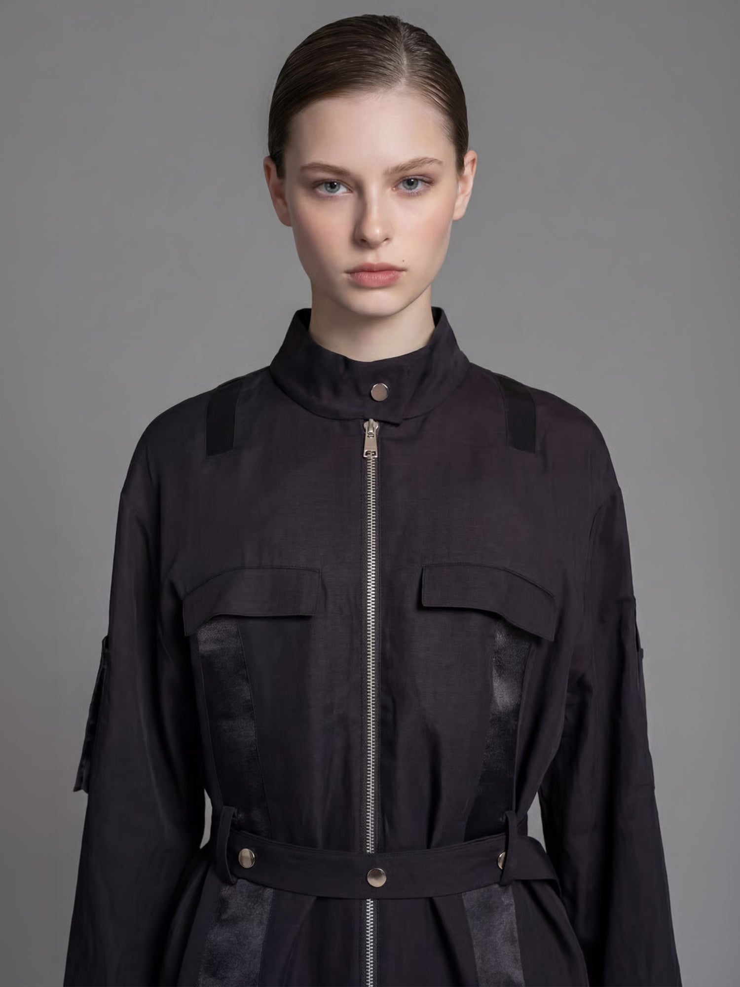 CLASSIC BLACK/STARLIGHT WHITE LINEN LONGLINE PANEL JACKET