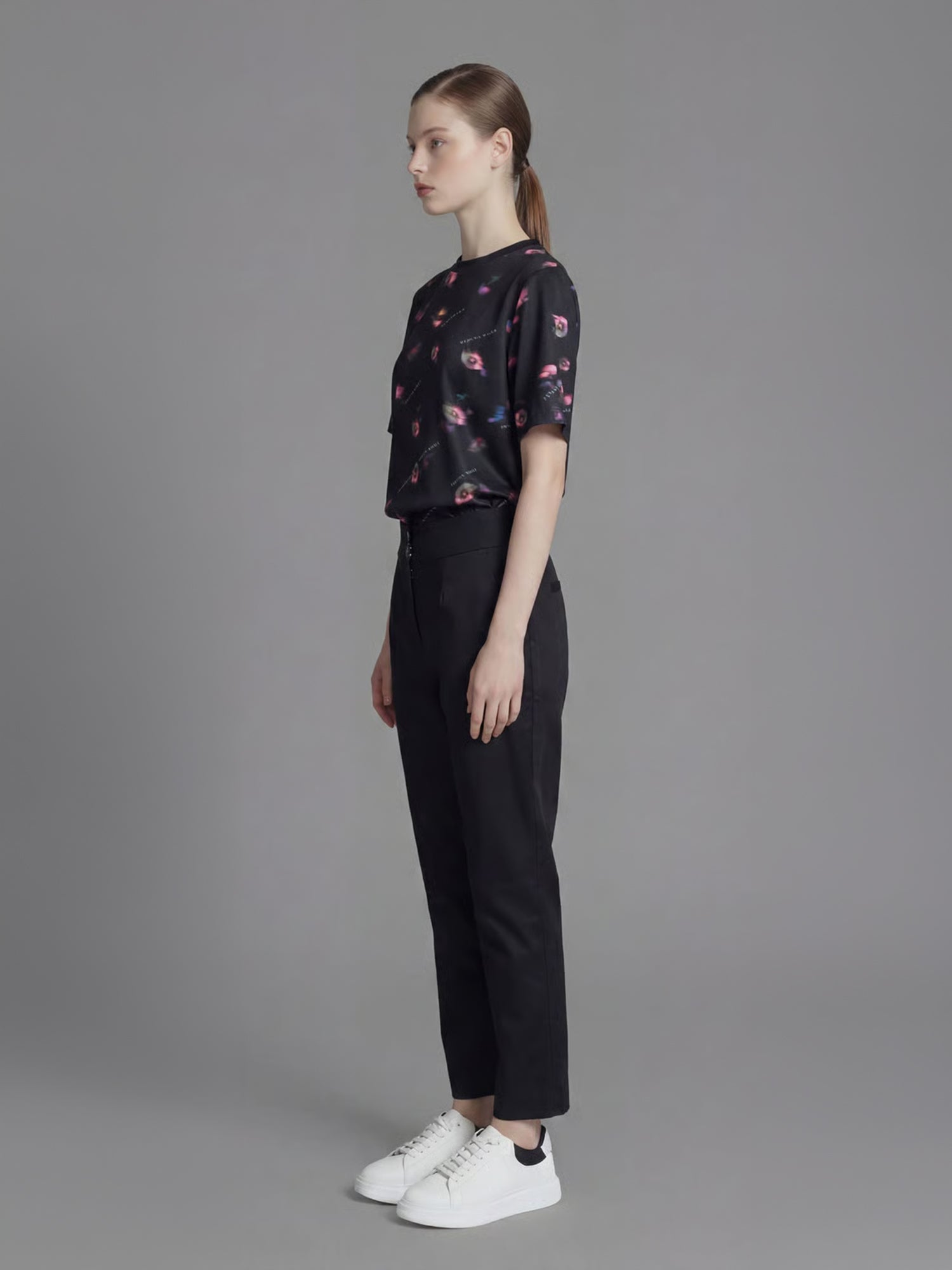 CLASSIC BLACK FLORAL PRINT LONGLINE T-SHIRT