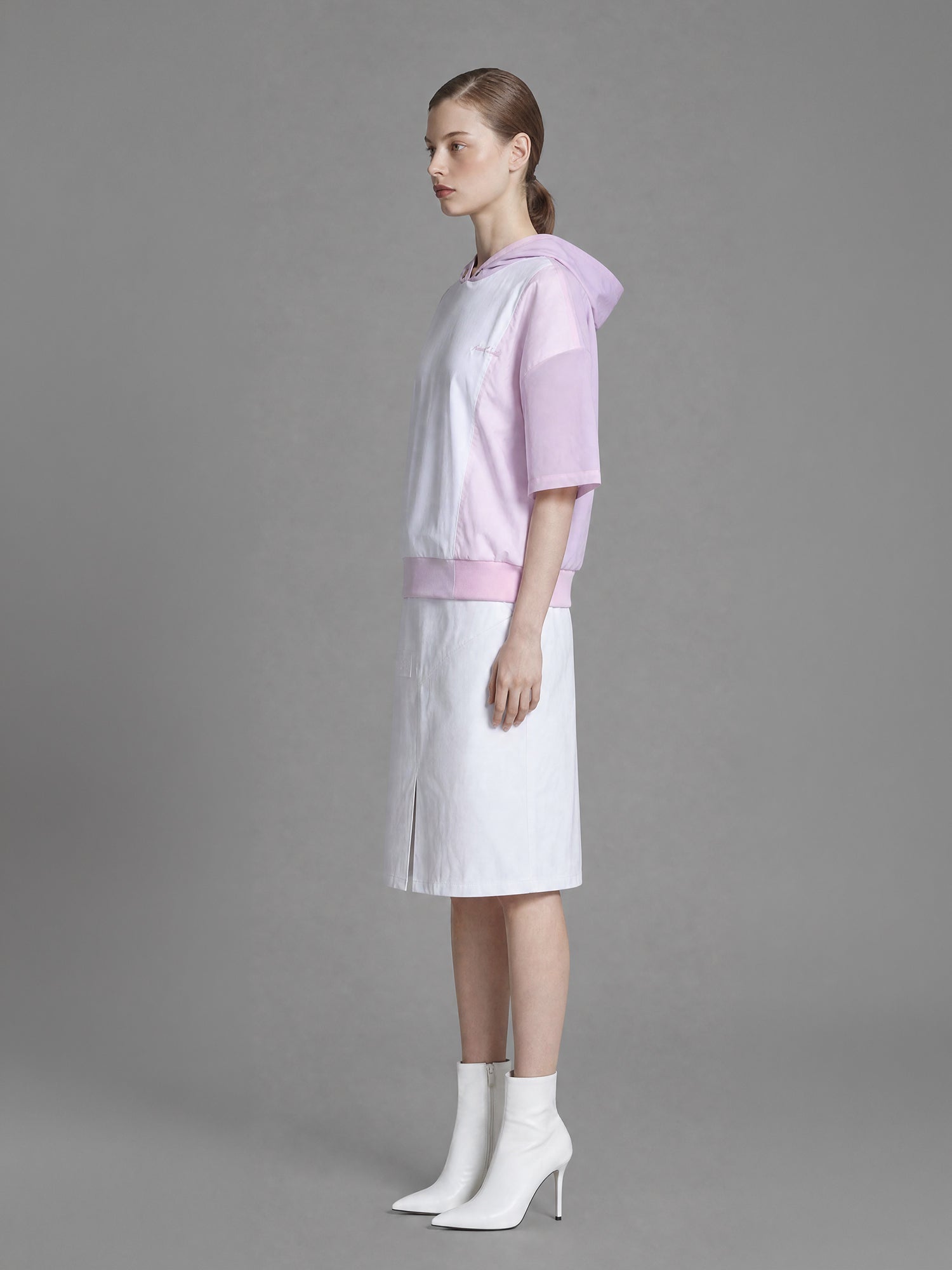 ICE BLUE / SOFT BLUSH PINK TRENCH PANEL HOODED TOP