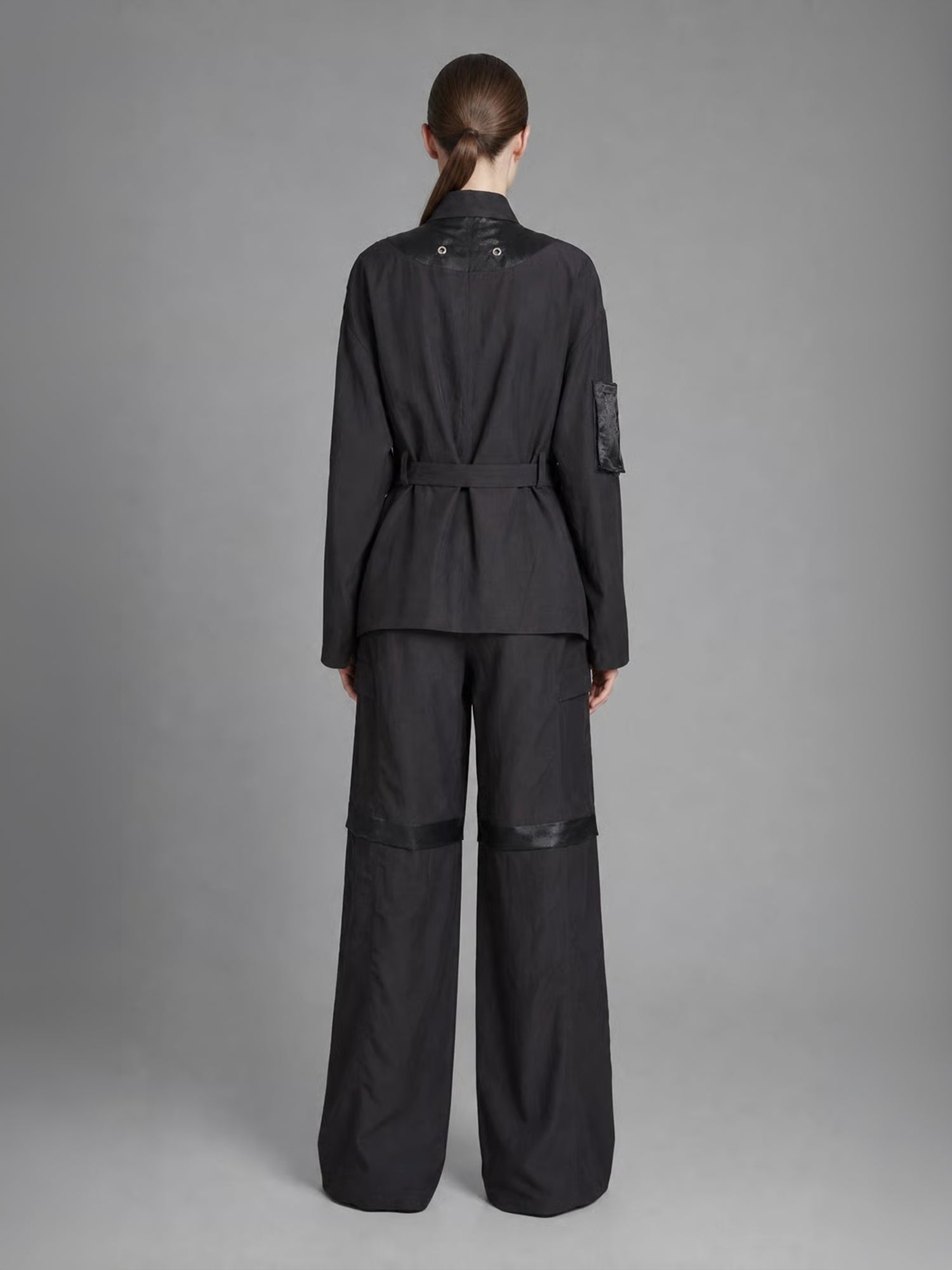 CLASSIC BLACK/STARLIGHT WHITE LINEN LONGLINE PANEL JACKET