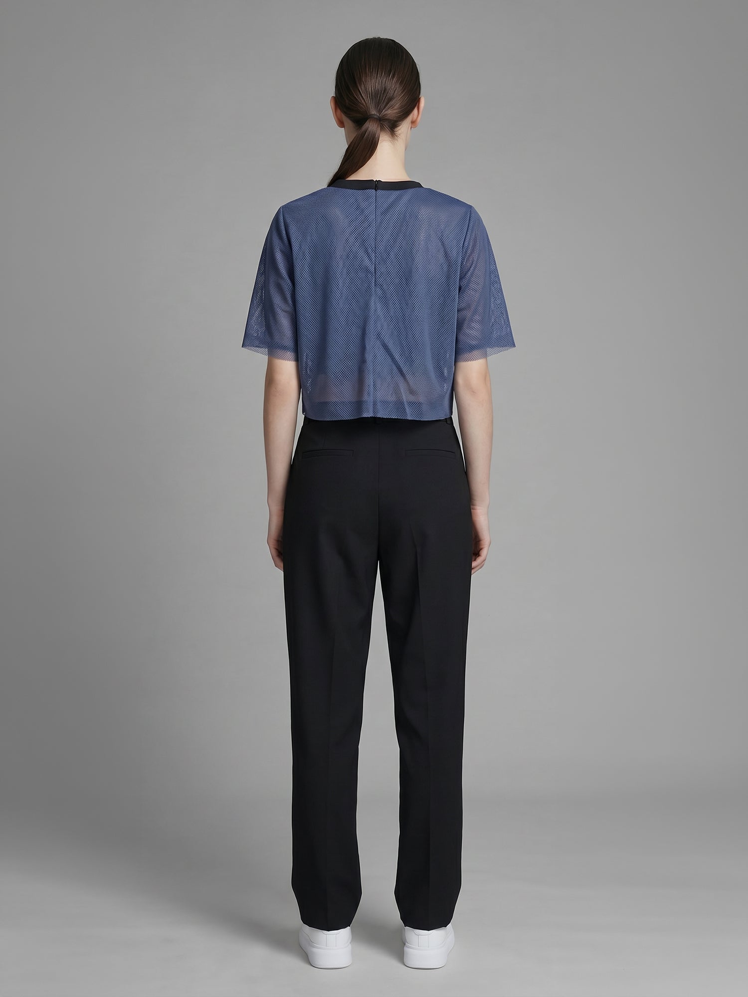 COOL BLACK/SMOKY GRAY SHEER MESH PRINT TOP