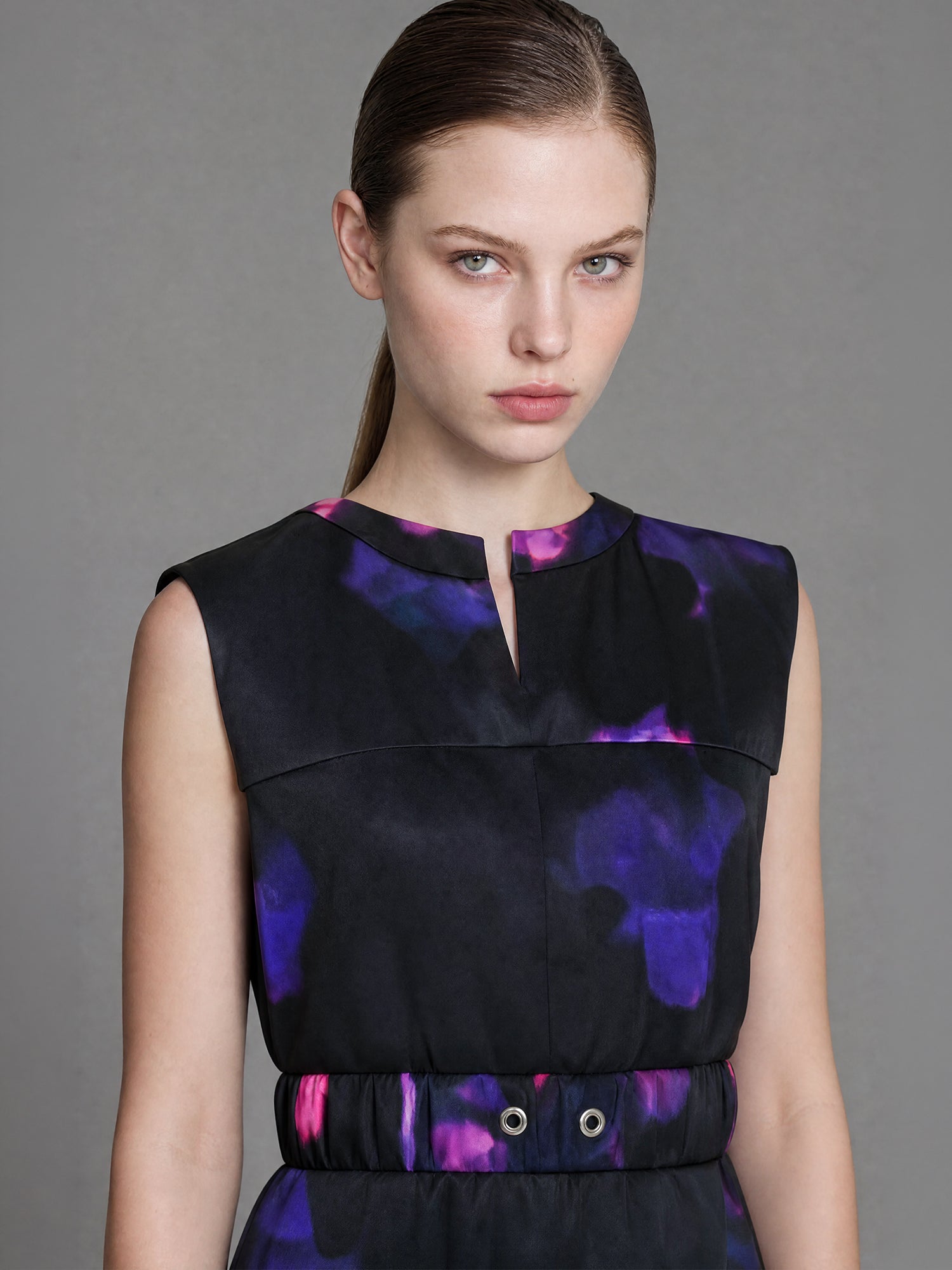 CLASSIC BLACK FLORAL PRINT SATEEN DRESS