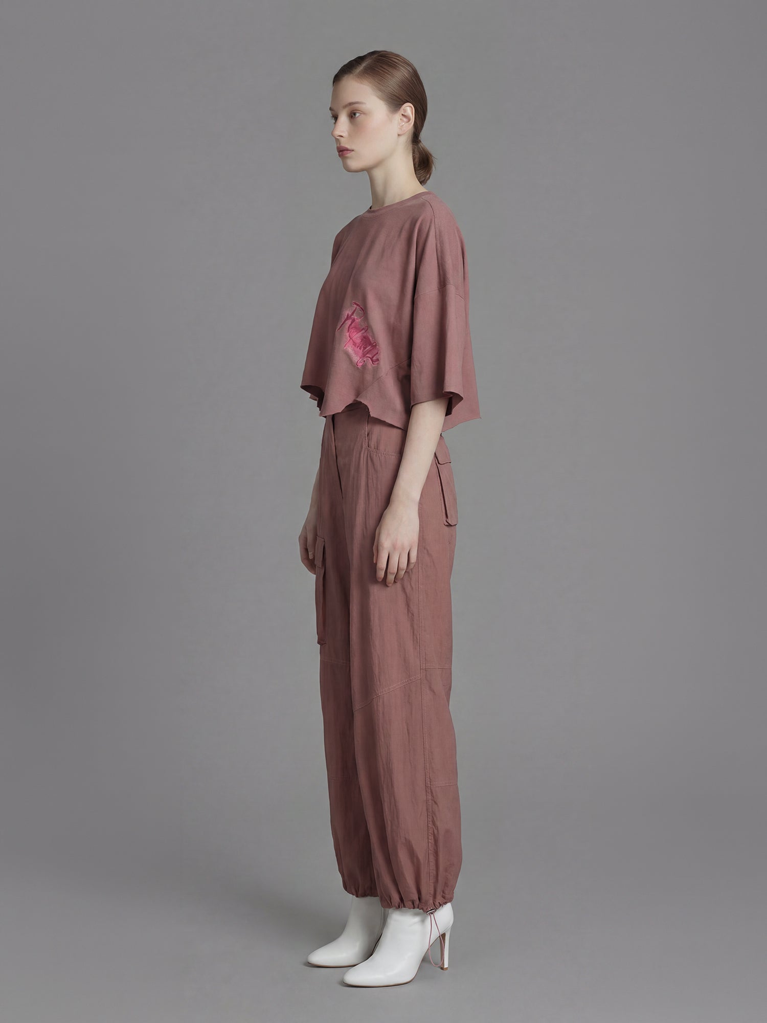 DEEP BROWN/DESERT PINK UTILITY LOOSE-FIT CASUAL WIDE-LEG PANTS