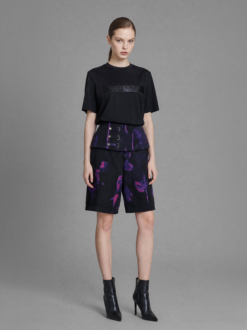 CLASSIC BLACK FLORAL PRINT SATEEN BERMUDA SHORTS