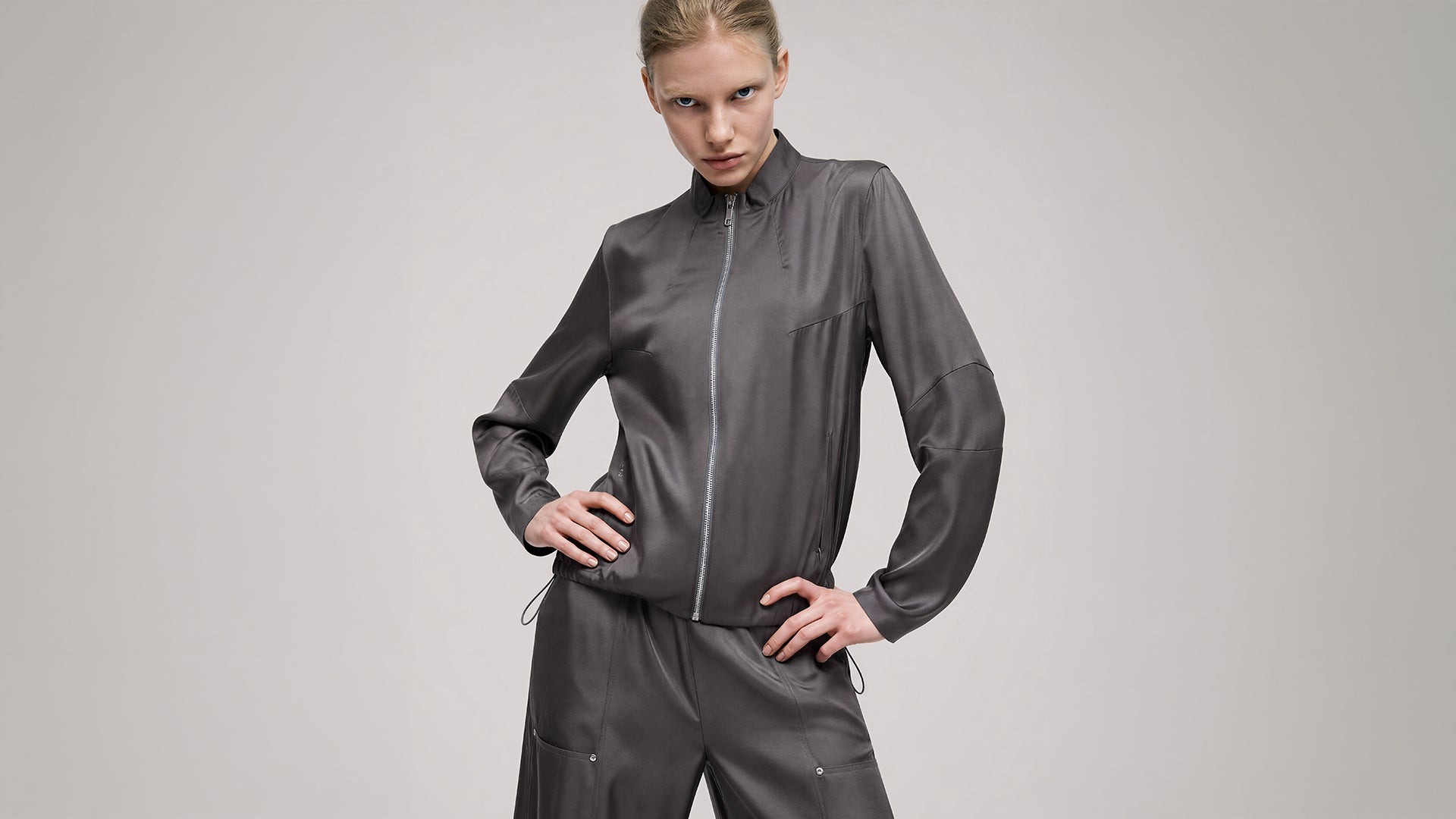 MIDNIGHT BLUE / COOL ROCK GREY FUTURISTIC TWILL CASUAL JACKET