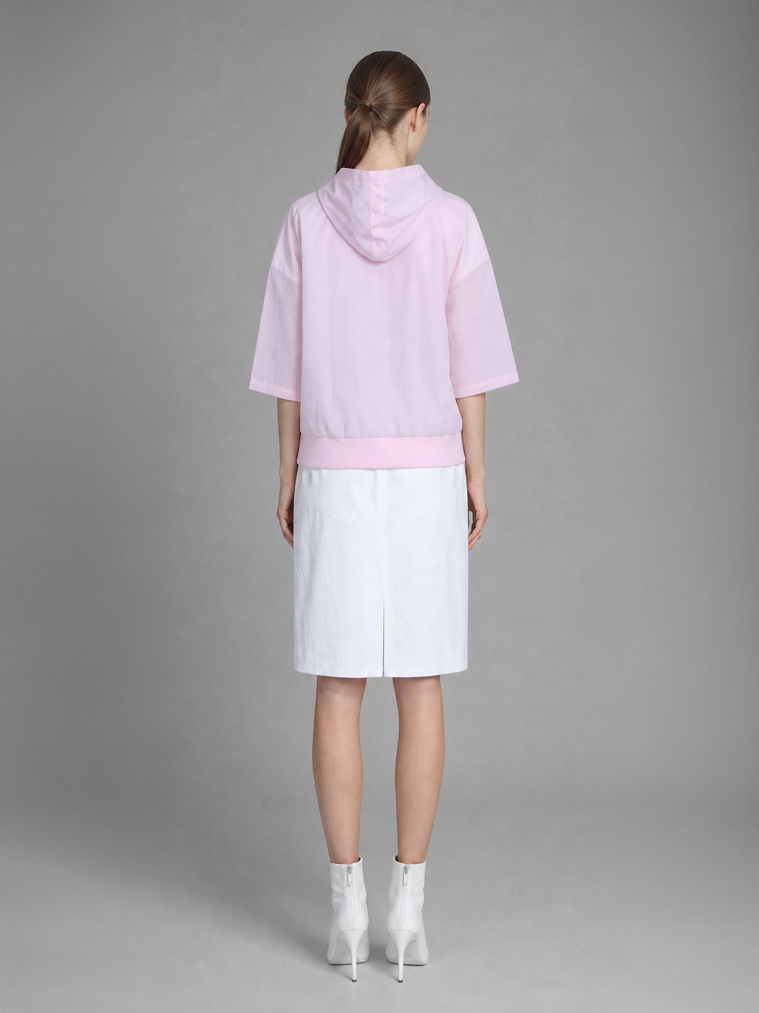 ICE BLUE / SOFT BLUSH PINK TRENCH PANEL HOODED TOP