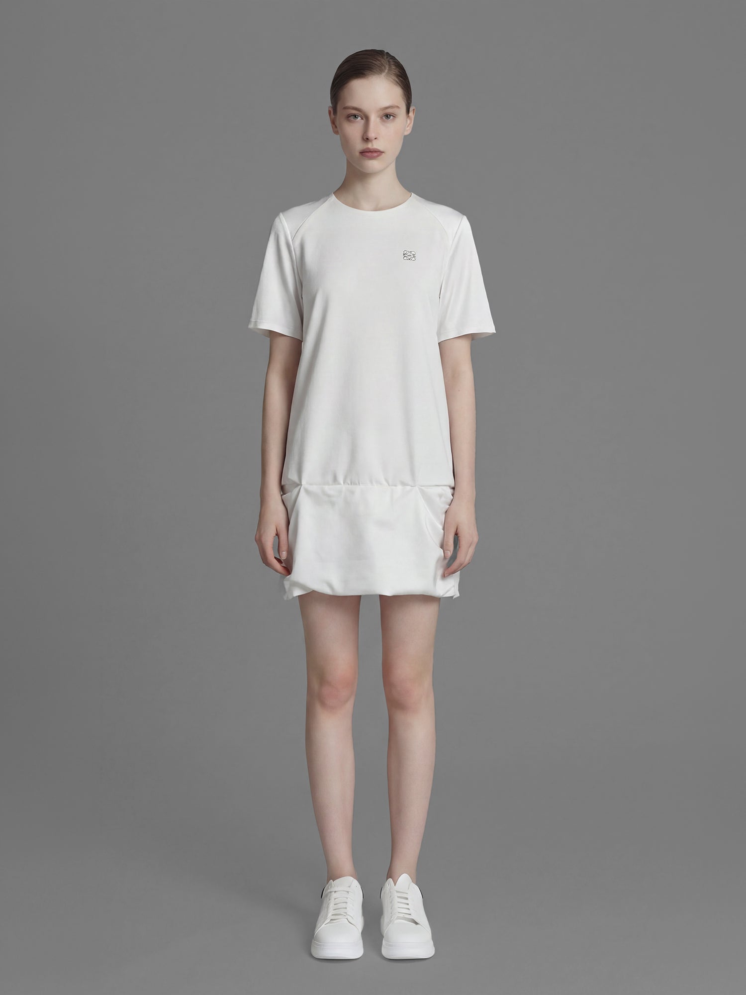 CLASSIC BLACK / STARRY WHITE SATEEN SHORT SLEEVE MINI DRESS