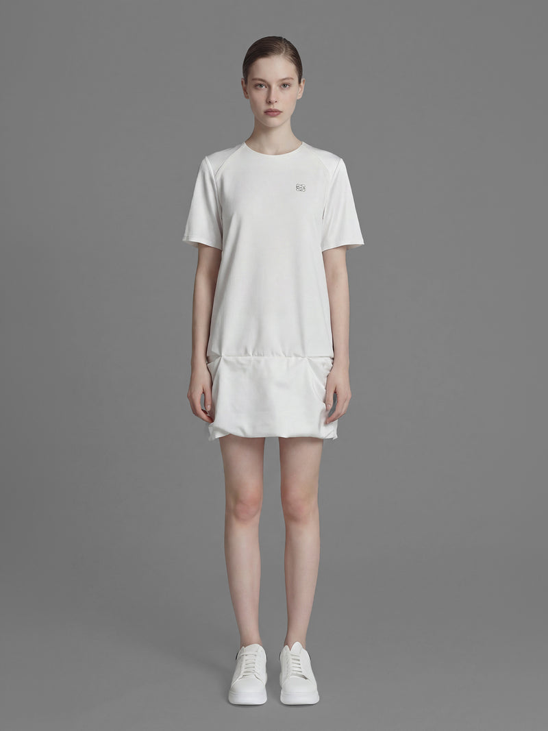 CLASSIC BLACK / STARRY WHITE SATEEN SHORT SLEEVE MINI DRESS