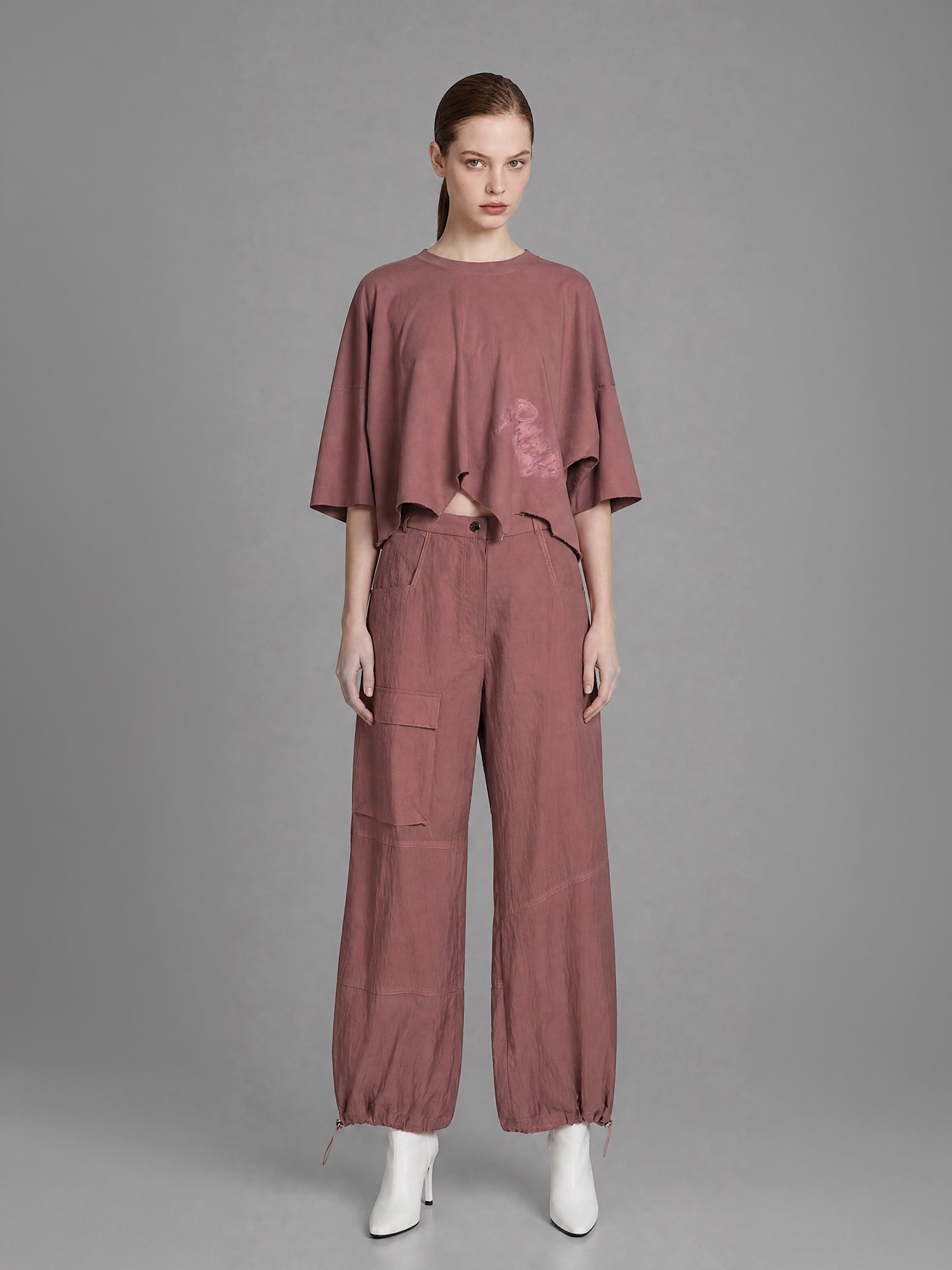 DEEP BROWN/DESERT PINK WAVE OVERSIZED PRINT TEE