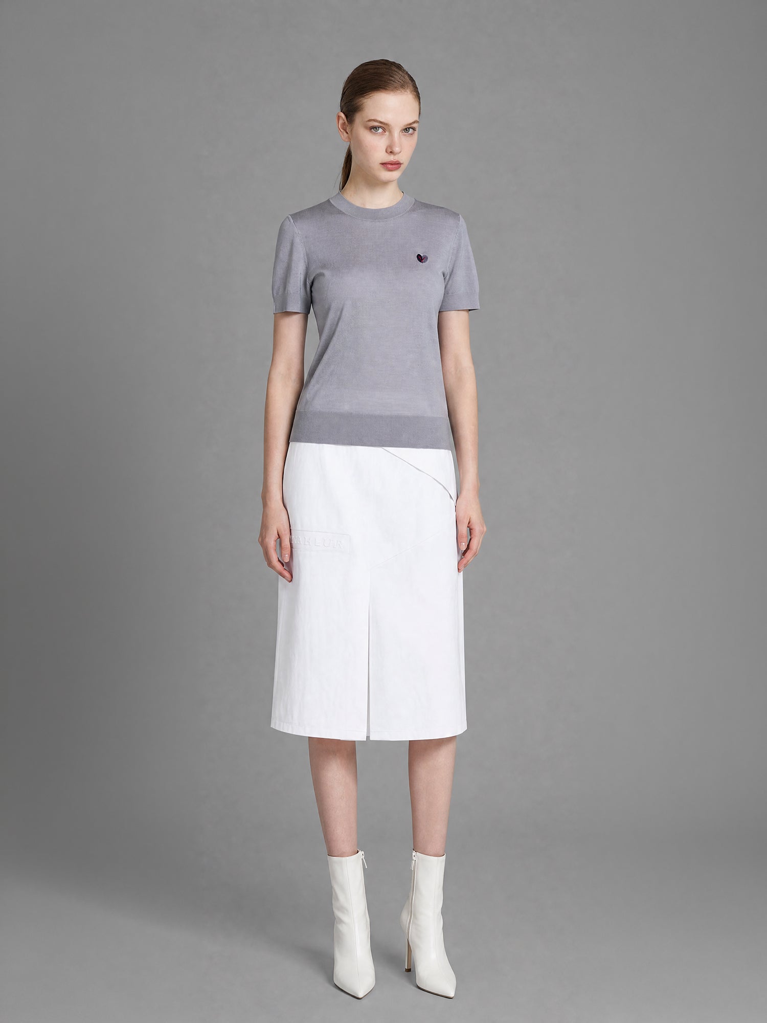 SOFT APRICOT / FROST GREY / WARM ORANGE BROWN SHORT-SLEEVE KNIT