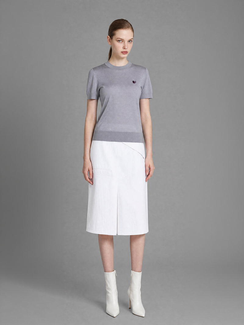 SOFT APRICOT / FROST GREY / WARM ORANGE BROWN SHORT-SLEEVE KNIT
