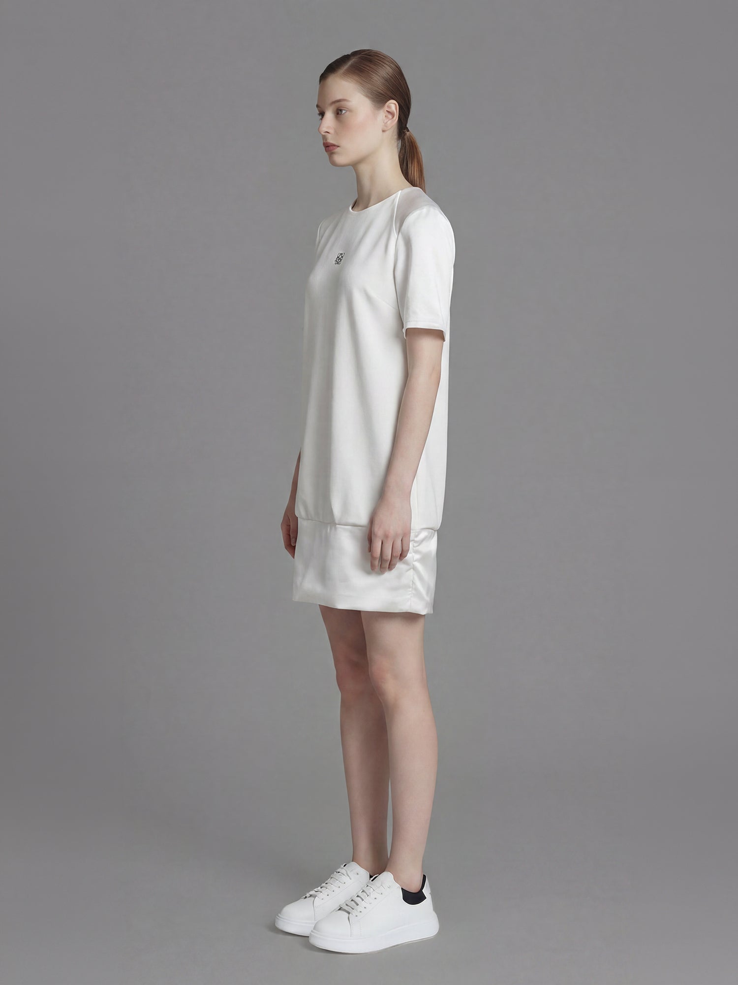 CLASSIC BLACK / STARRY WHITE SATEEN SHORT SLEEVE MINI DRESS