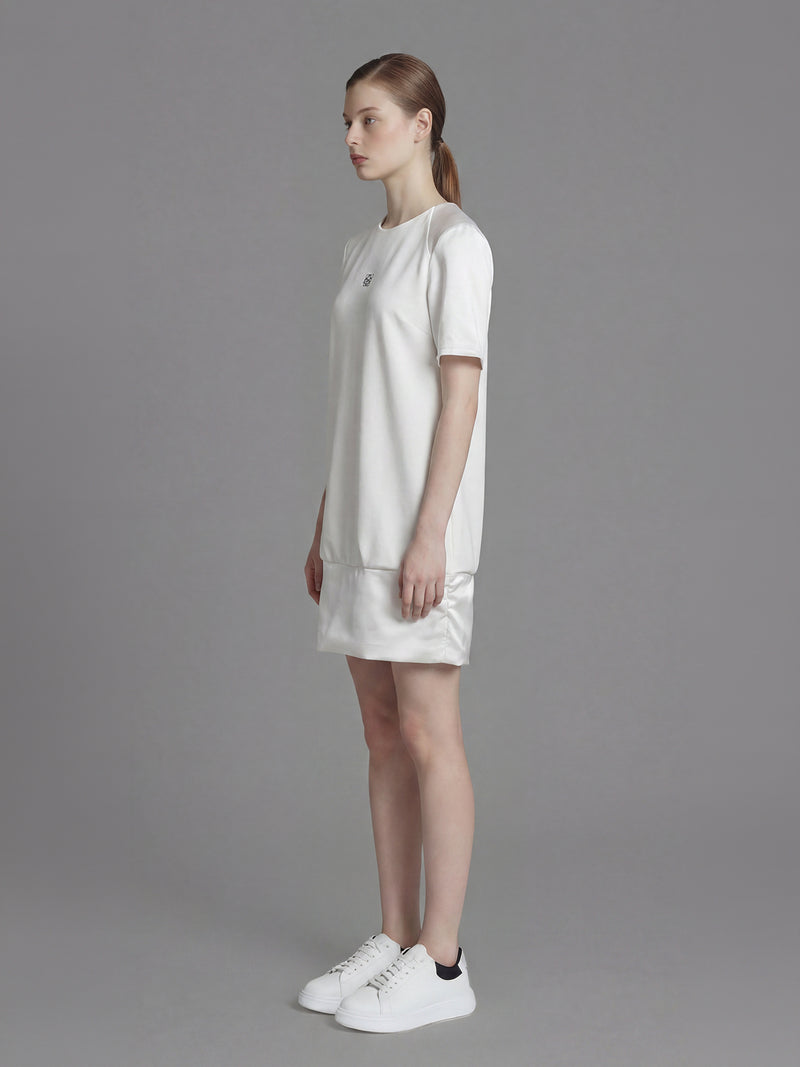 CLASSIC BLACK / STARRY WHITE SATEEN SHORT SLEEVE MINI DRESS