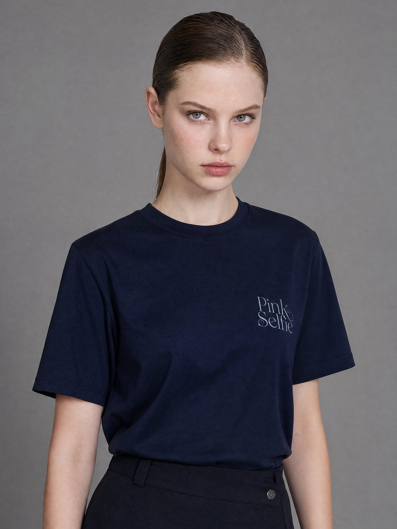 MIDNIGHT BLUE / COOL MIST GREY TYPOGRAPHIC PRINT CROPPED T-SHIRT