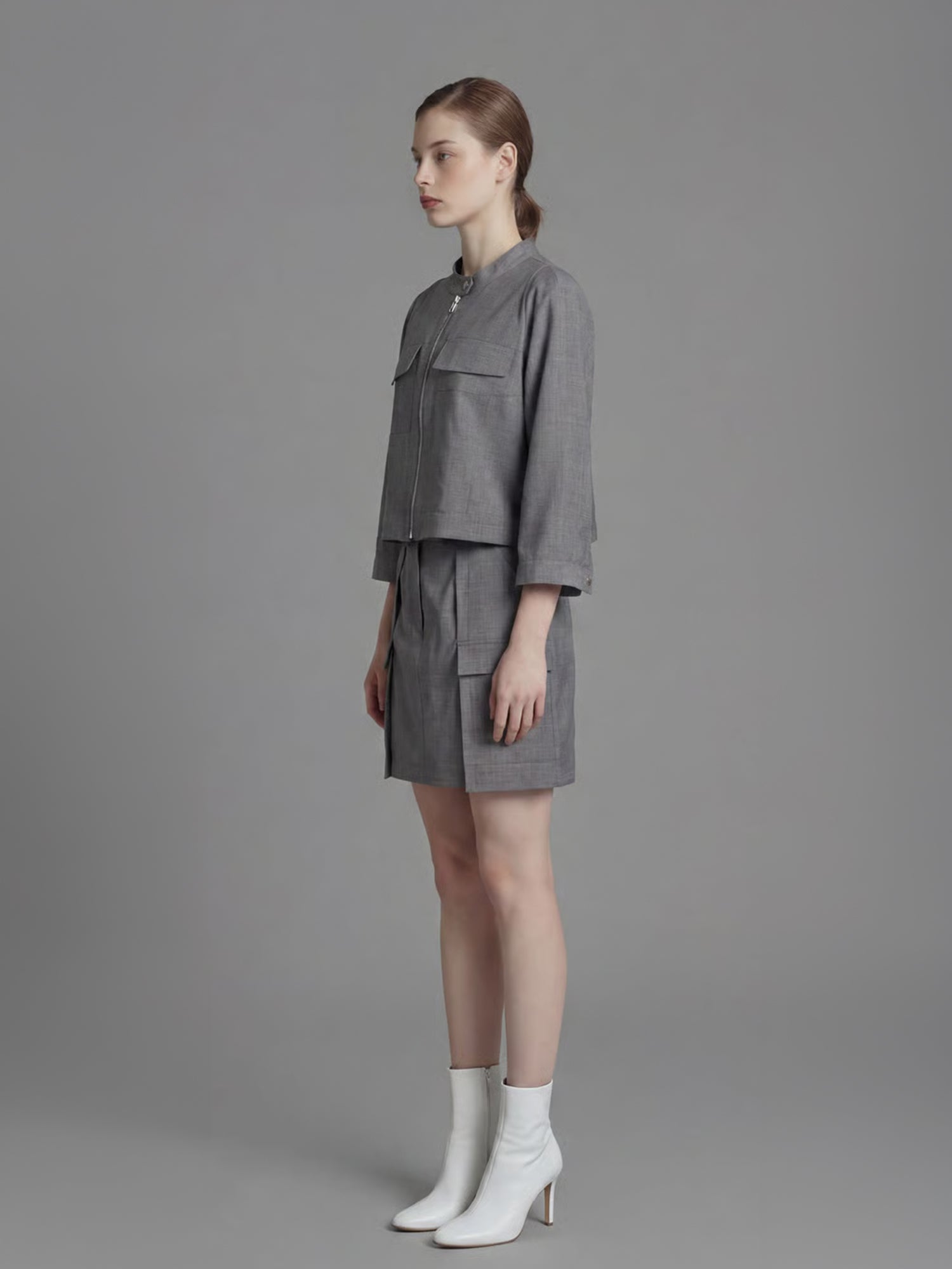 COOL SILVER GRAY / MISTY PURPLE GRAY TAILORED PANEL MINI SKIRT