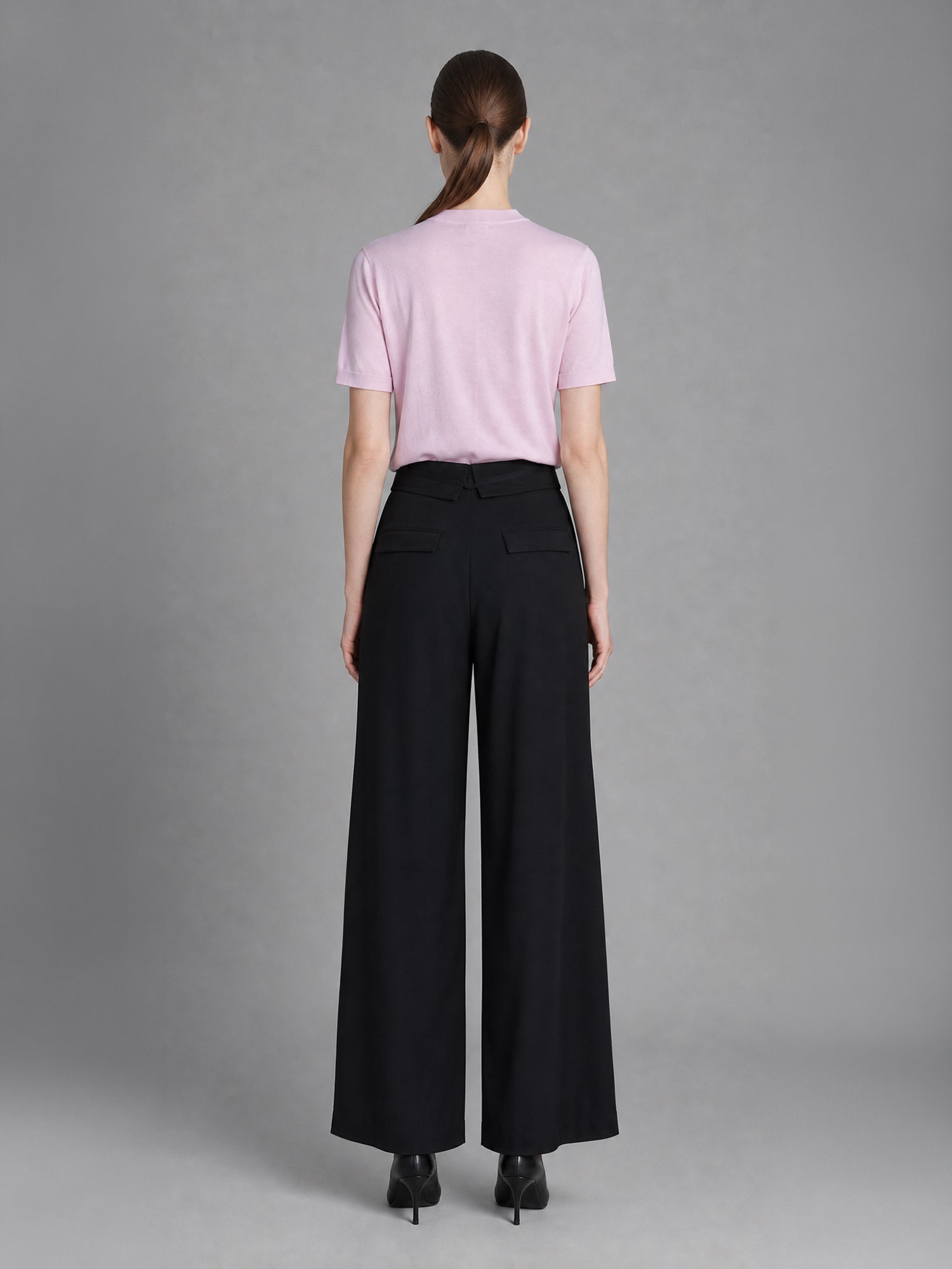 COOL SILVER GREY / CLASSIC BLACK FLAP-DETAIL TROUSERS