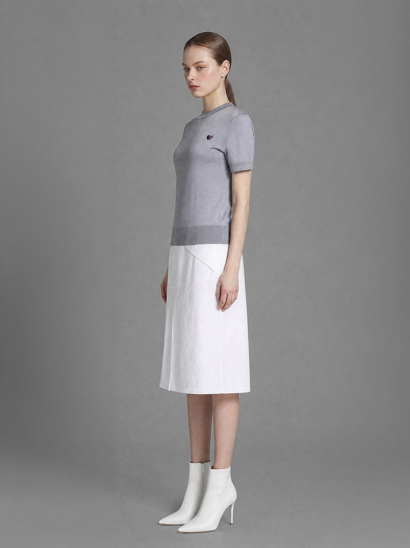 SOFT APRICOT / FROST GREY / WARM ORANGE BROWN SHORT-SLEEVE KNIT