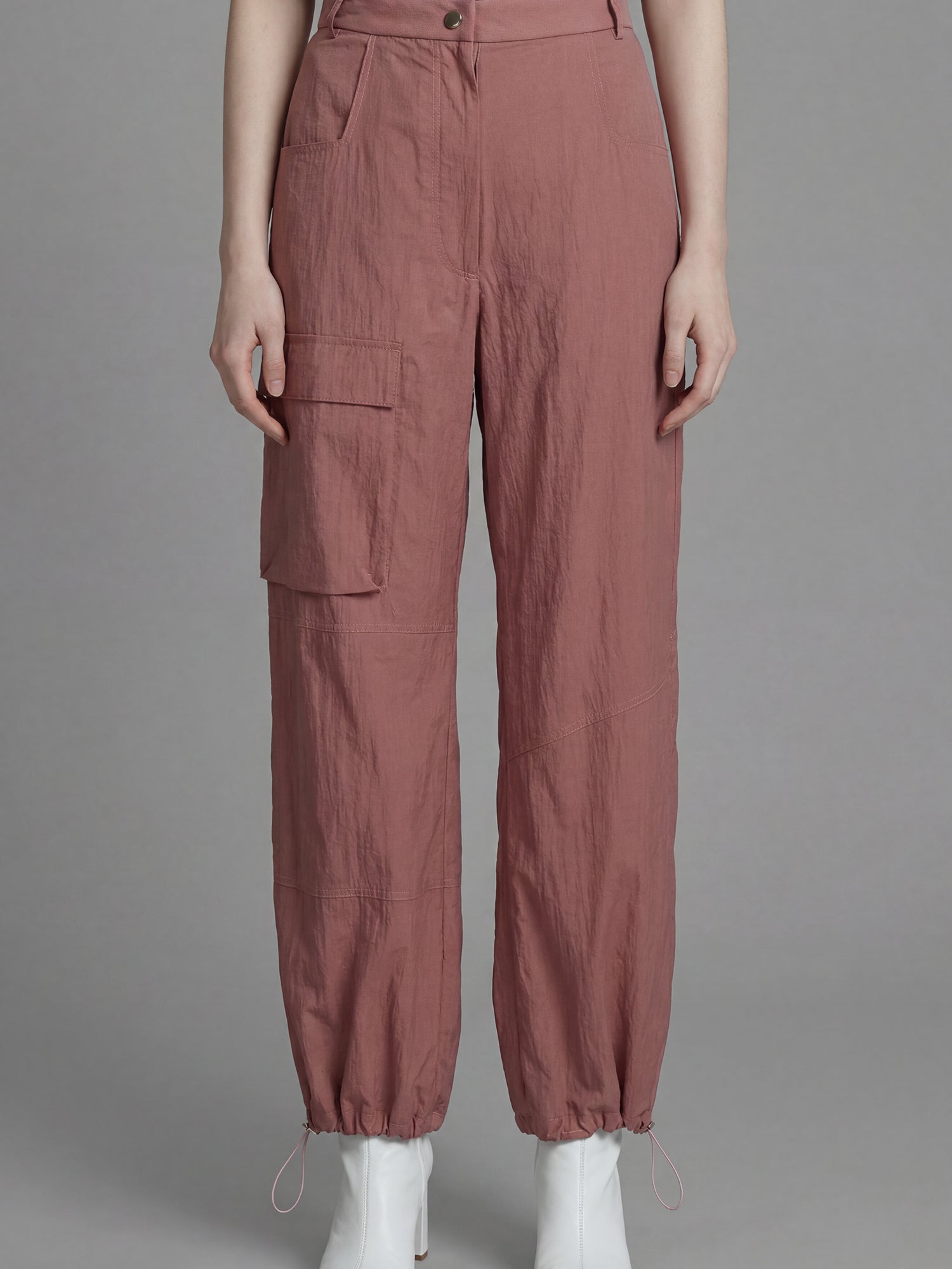 DEEP BROWN/DESERT PINK UTILITY LOOSE-FIT CASUAL WIDE-LEG PANTS