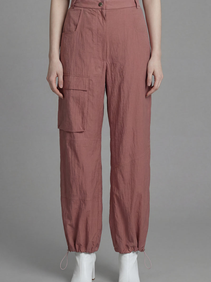 DEEP BROWN/DESERT PINK UTILITY LOOSE-FIT CASUAL WIDE-LEG PANTS
