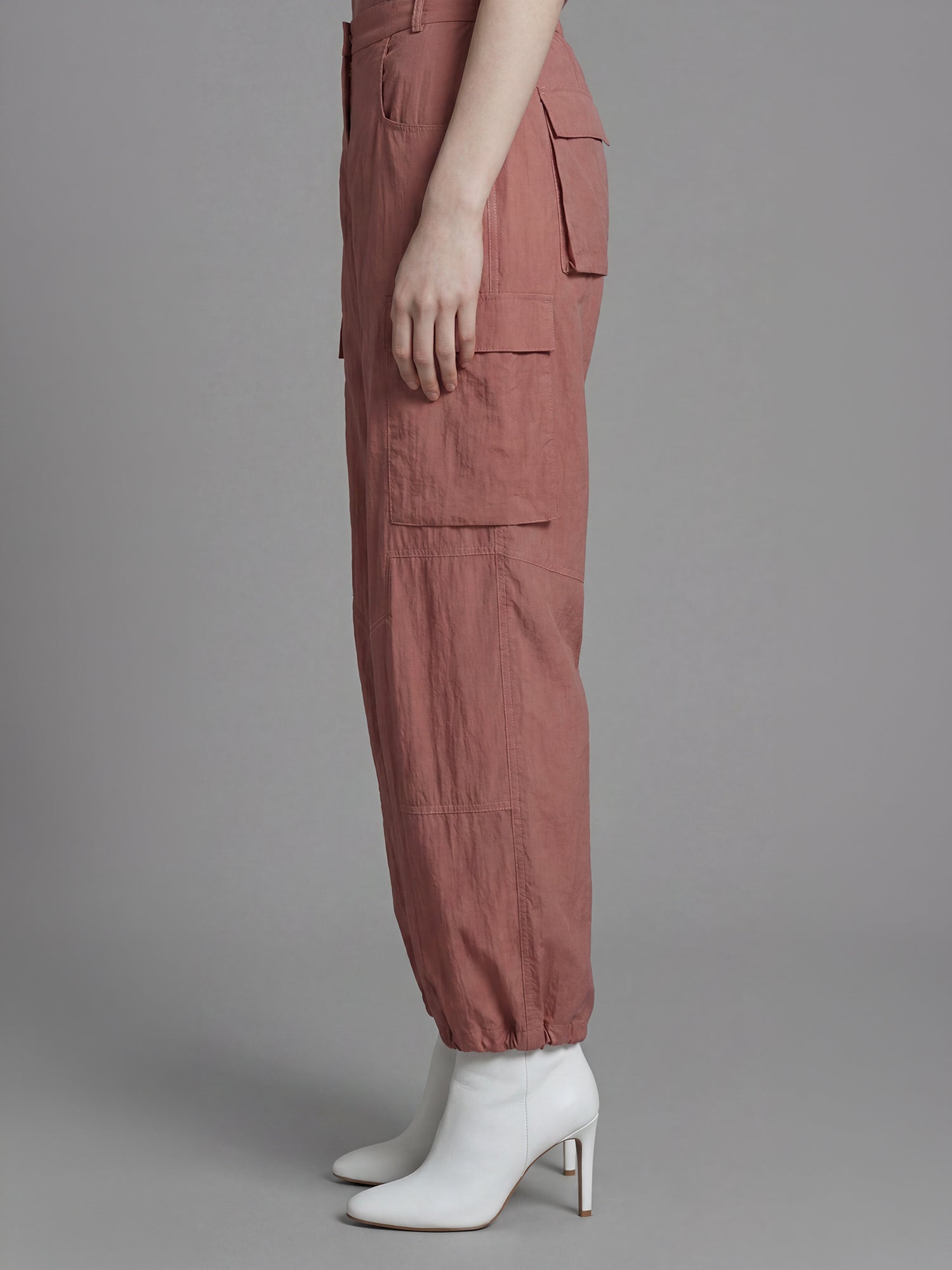 DEEP BROWN/DESERT PINK UTILITY LOOSE-FIT CASUAL WIDE-LEG PANTS