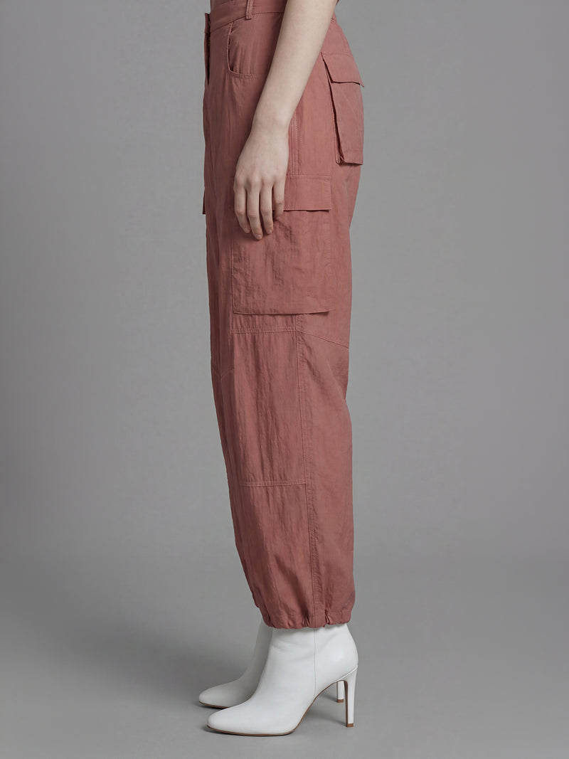 DEEP BROWN/DESERT PINK UTILITY LOOSE-FIT CASUAL WIDE-LEG PANTS