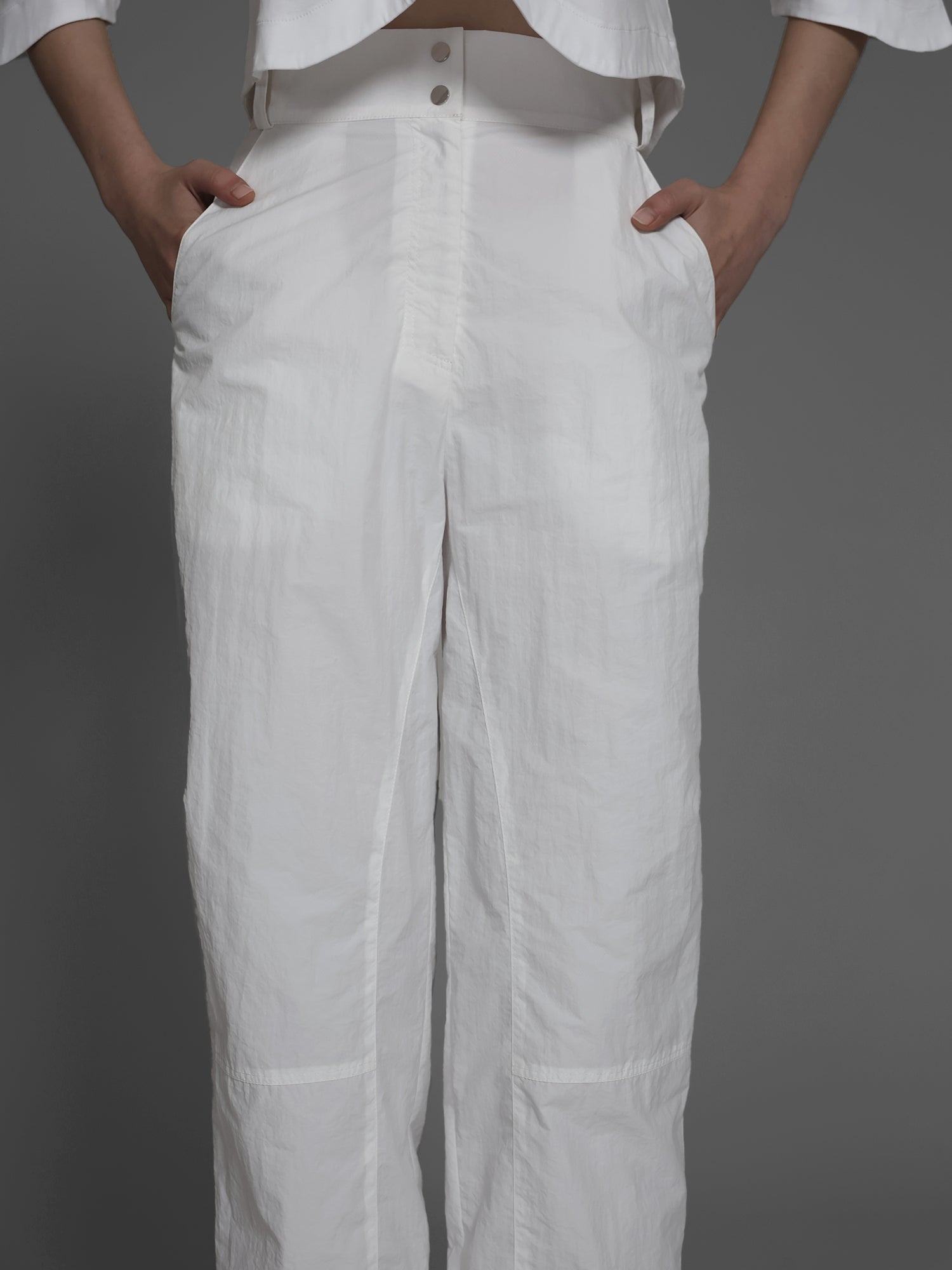 CLASSIC BLACK / STARRY WHITE TRENCH-STYLE STATEMENT PANTS
