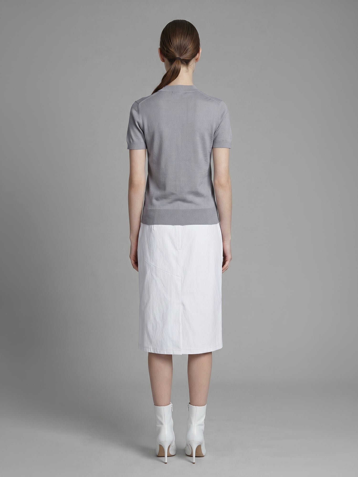 SOFT APRICOT / FROST GREY / WARM ORANGE BROWN SHORT-SLEEVE KNIT