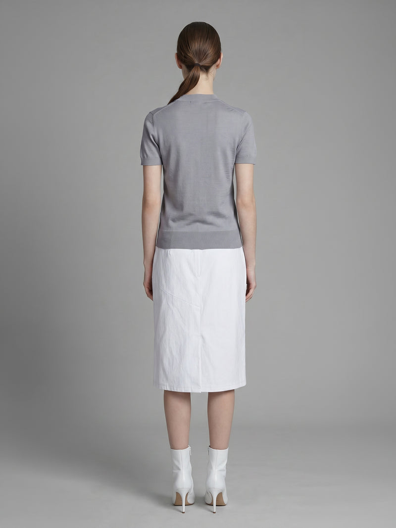 SOFT APRICOT / FROST GREY / WARM ORANGE BROWN SHORT-SLEEVE KNIT