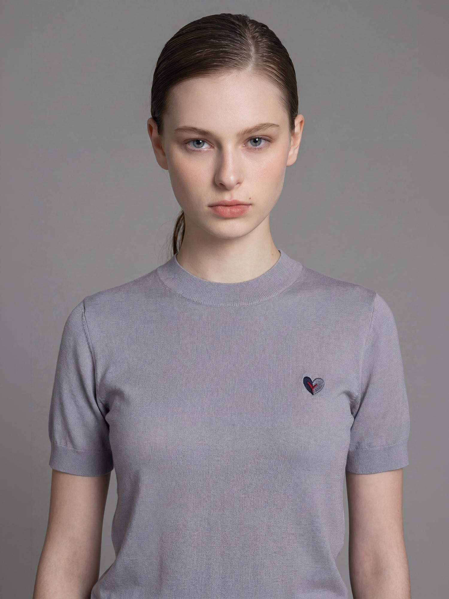 SOFT APRICOT / FROST GREY / WARM ORANGE BROWN SHORT-SLEEVE KNIT