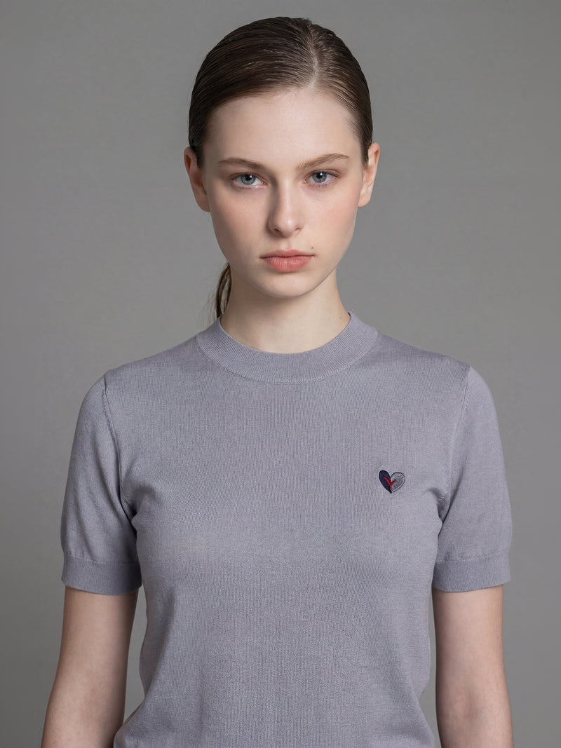 SOFT APRICOT / FROST GREY / WARM ORANGE BROWN SHORT-SLEEVE KNIT